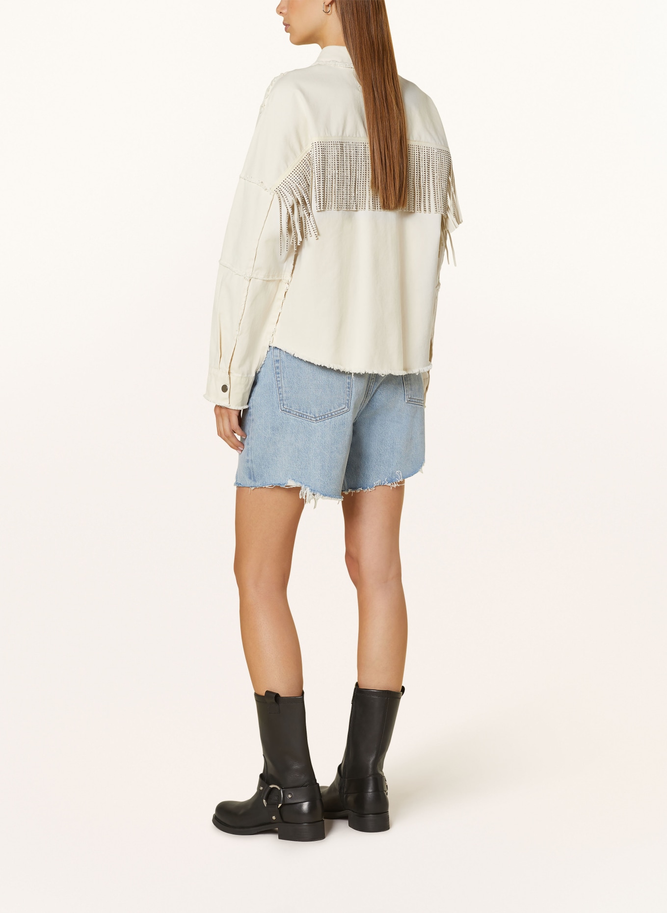 Y.A.S. Jeansblouson mit Schmucksteinen: BEIGE