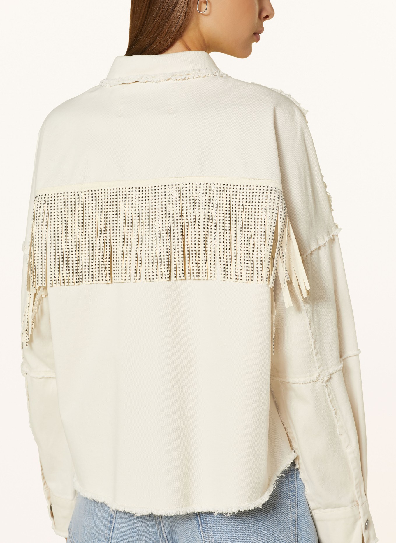 Y.A.S. Jeansblouson mit Schmucksteinen: BEIGE