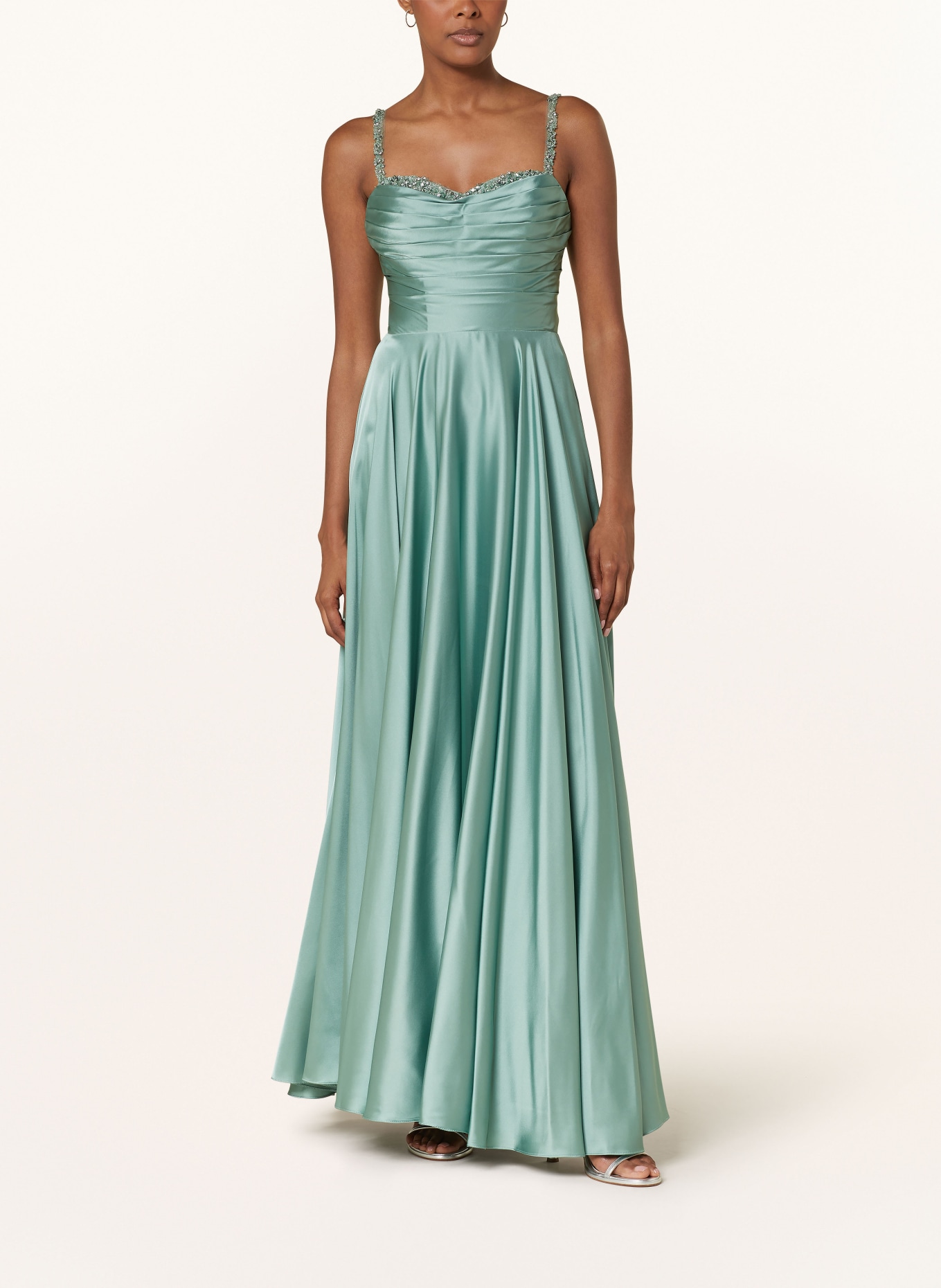 Hey Kyla Evening dress in satin with decorative gems in mint
