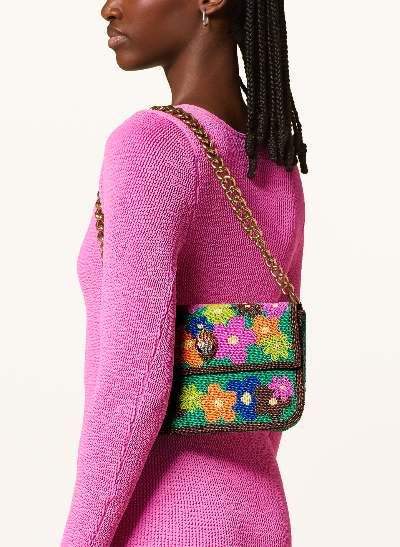 KURT GEIGER Handtasche KENSINGTON mit Schmuckperlen und Schmucksteinen in grun dunkelbraun neonpink