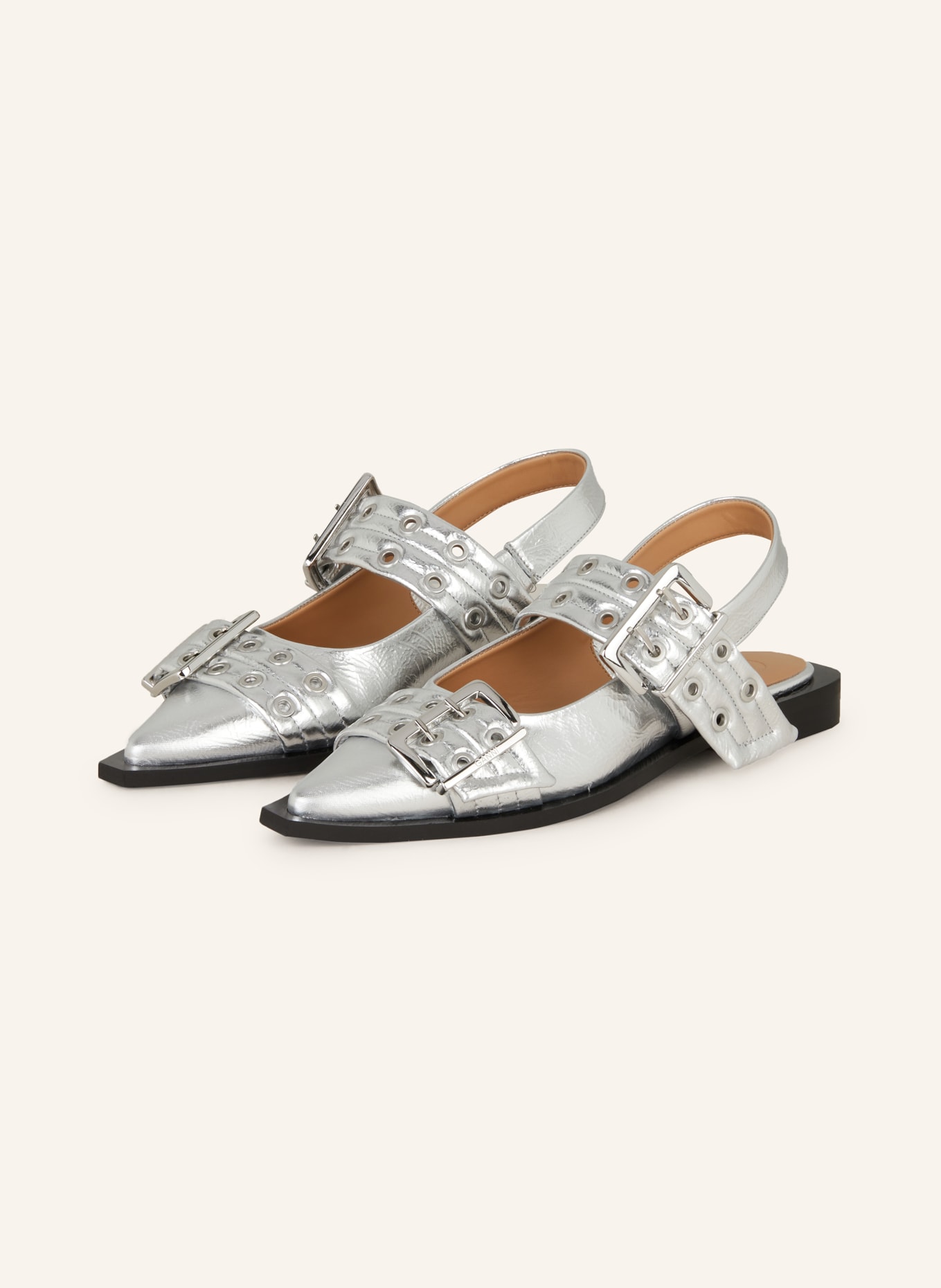 GANNI Slingballerina's met studs: ZILVER