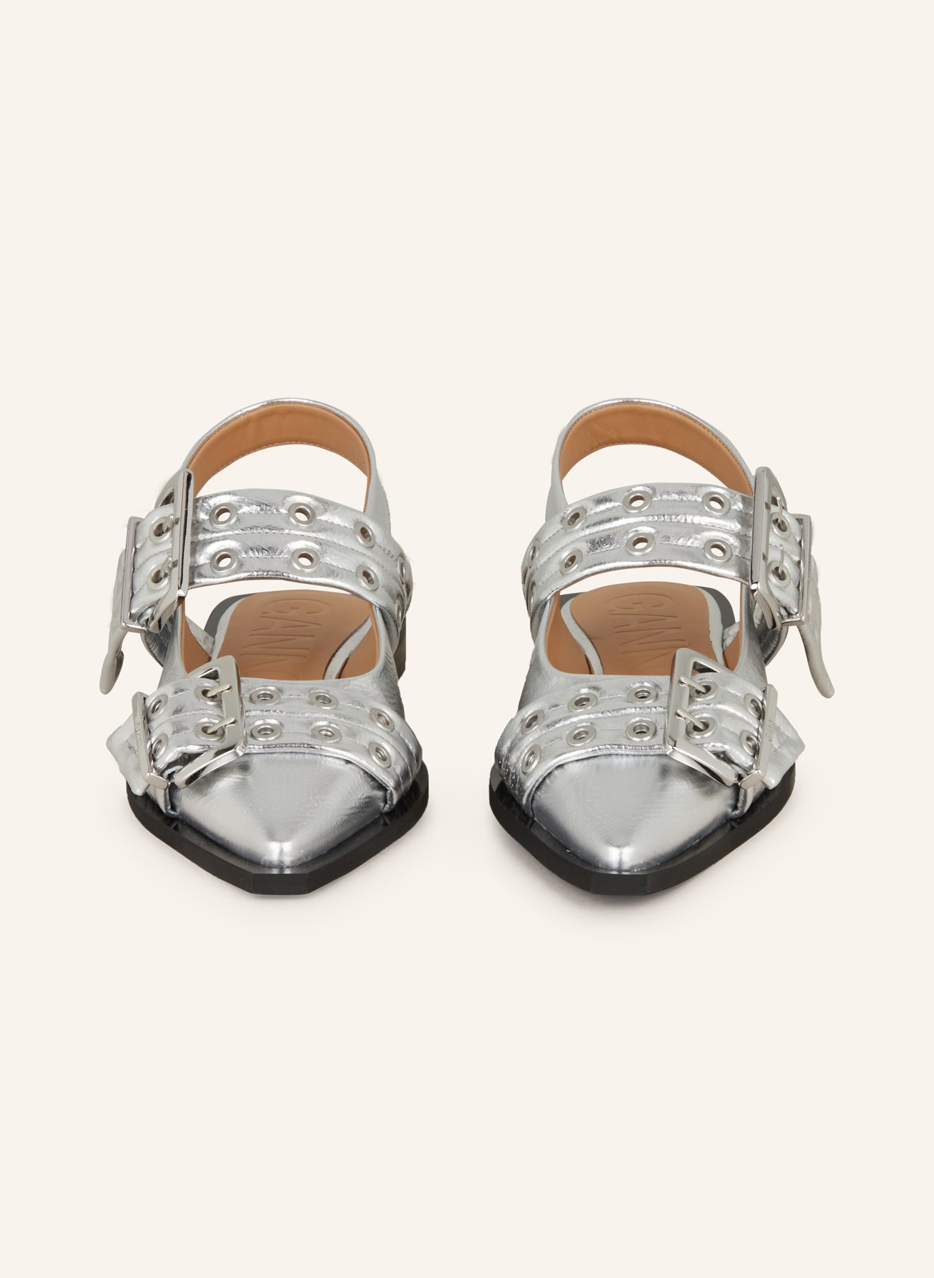 GANNI Slingballerina's met studs: ZILVER