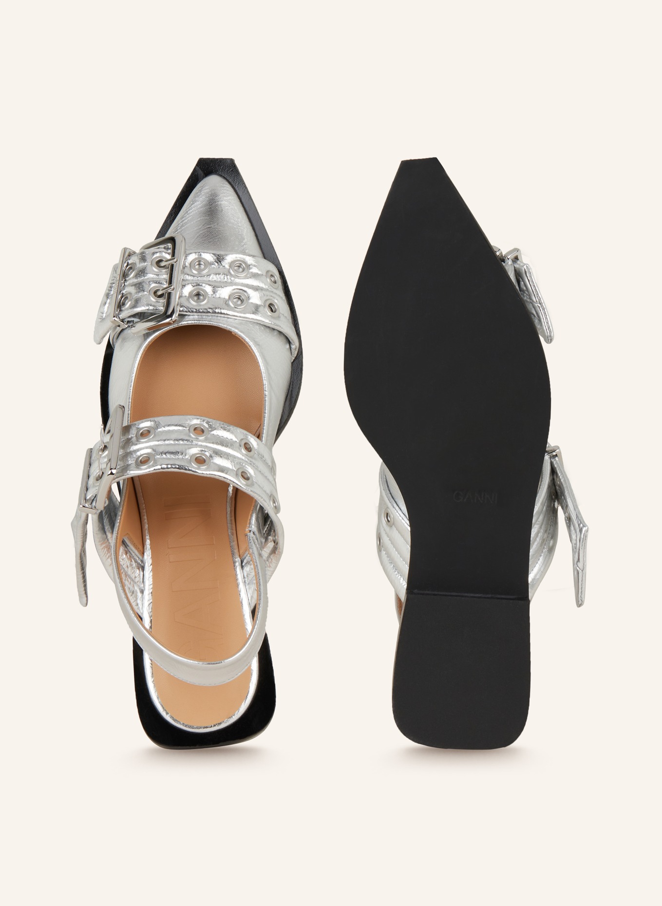 GANNI Slingballerina's met studs: ZILVER