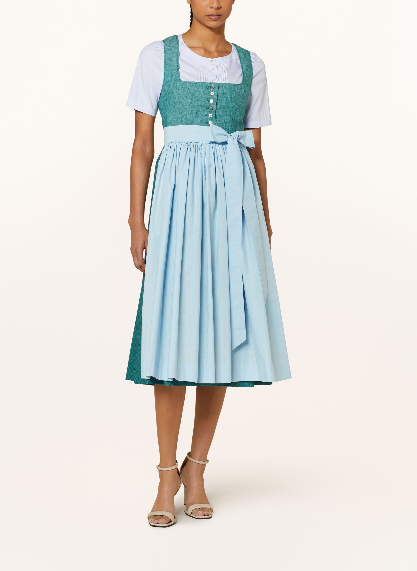 Grasegger Sukienka bawarska z lnu BRIANNA, Kolor: JASNOZIELONY/ PETROL (Obrazek 2)