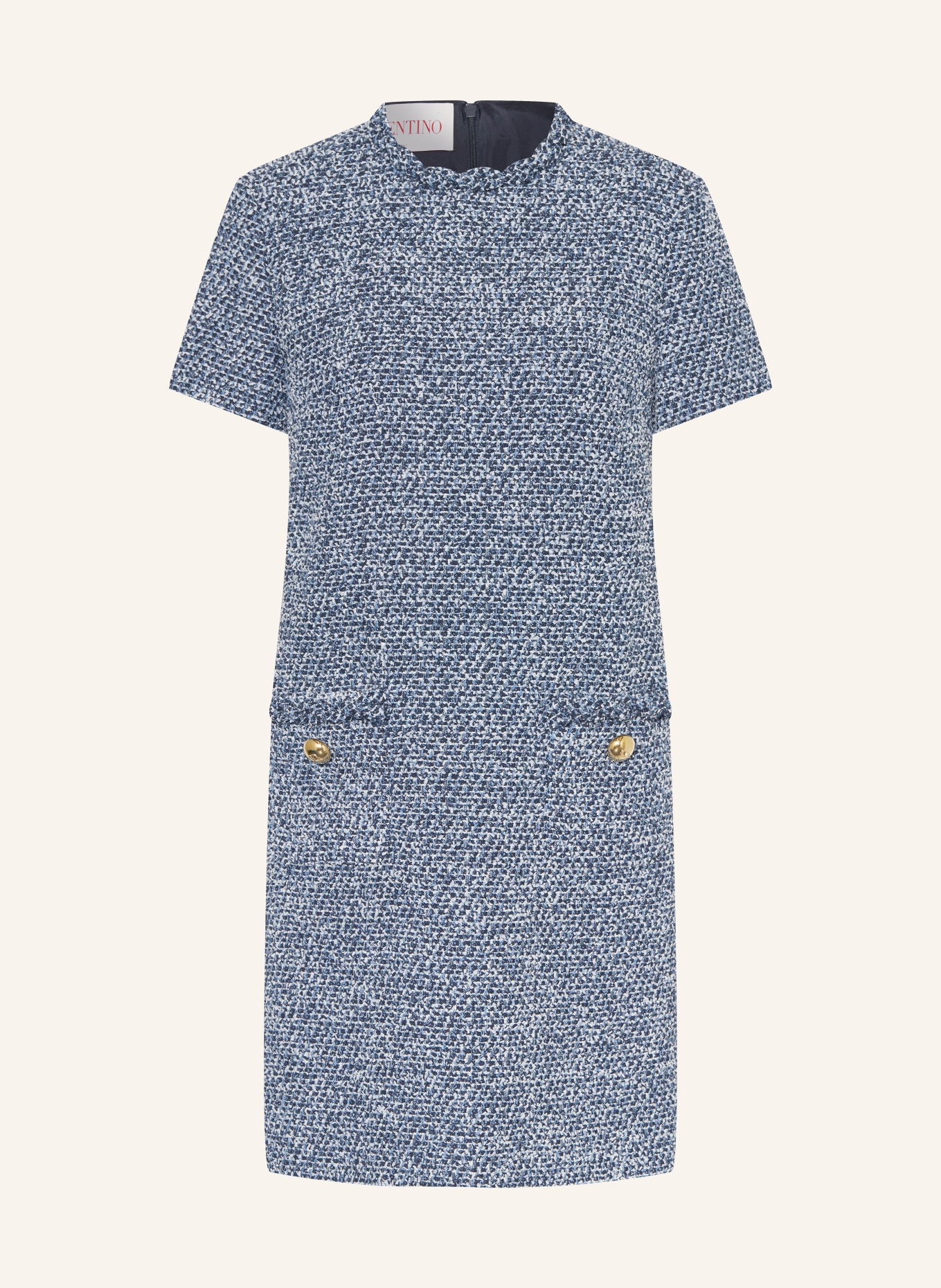 VALENTINO Tweed dress in black white light blue