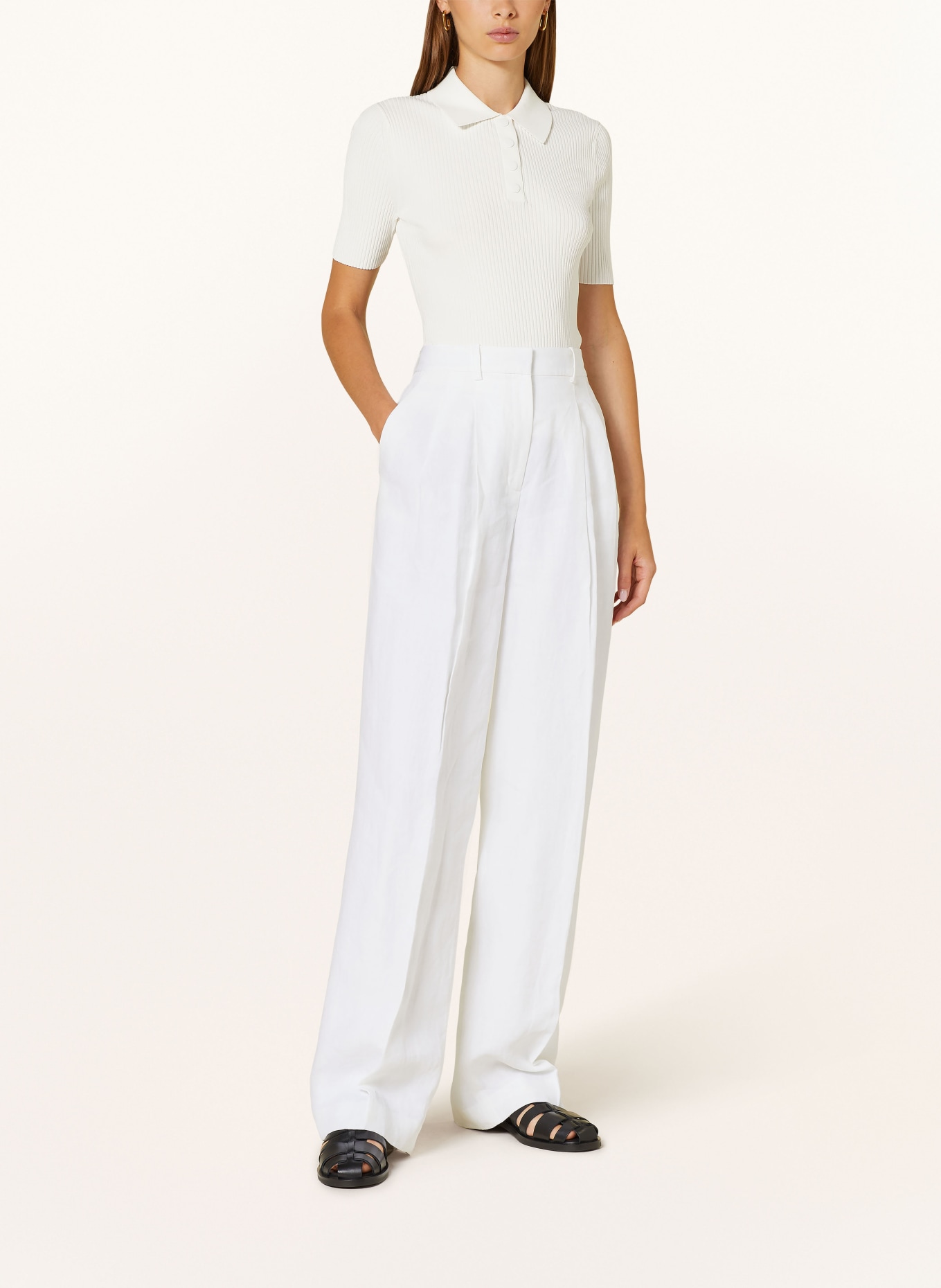 Theory Wide leg trousers made of linen, Color: WHITE (Image 2)