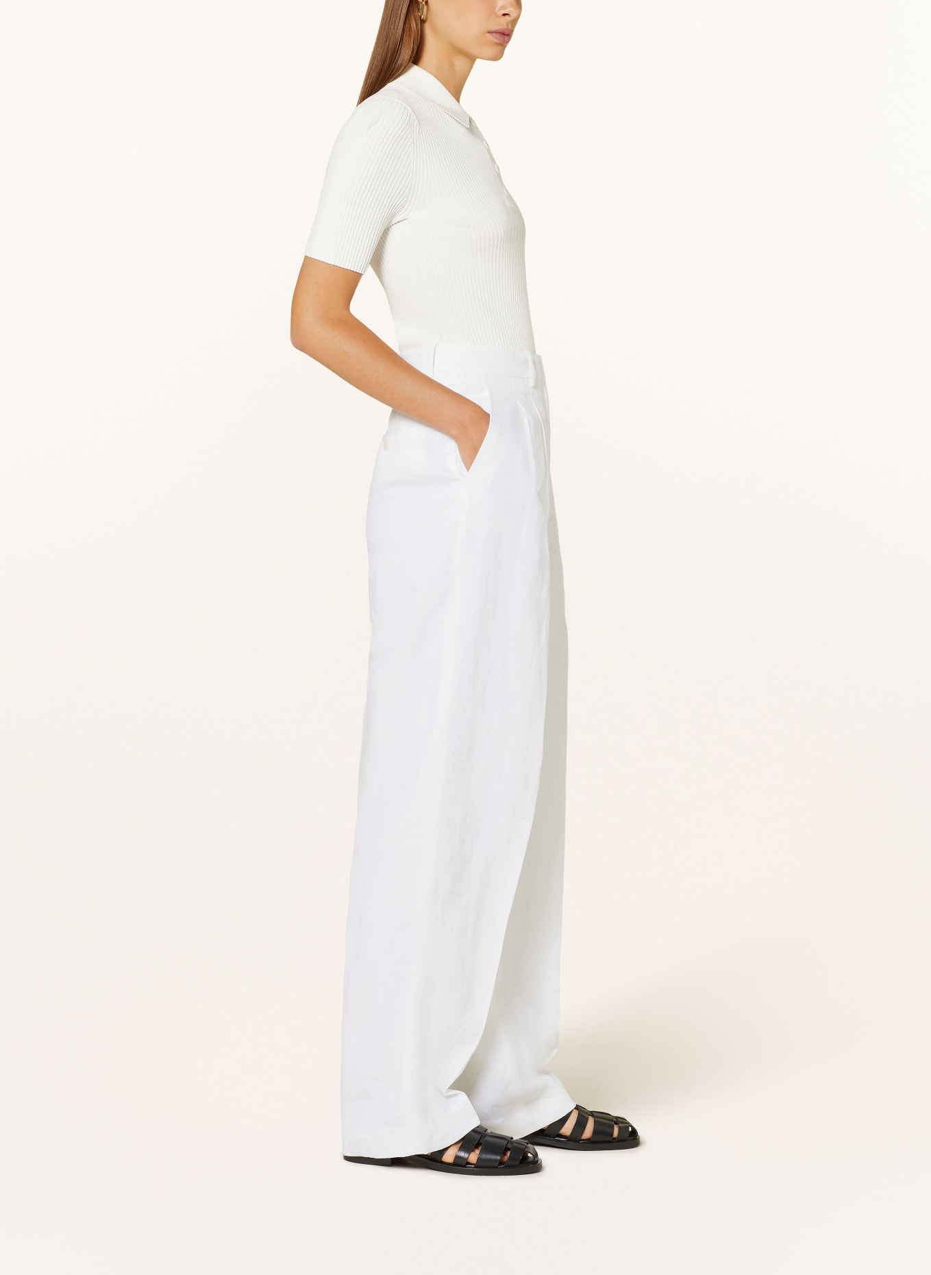 Theory Wide leg trousers made of linen, Color: WHITE (Image 4)