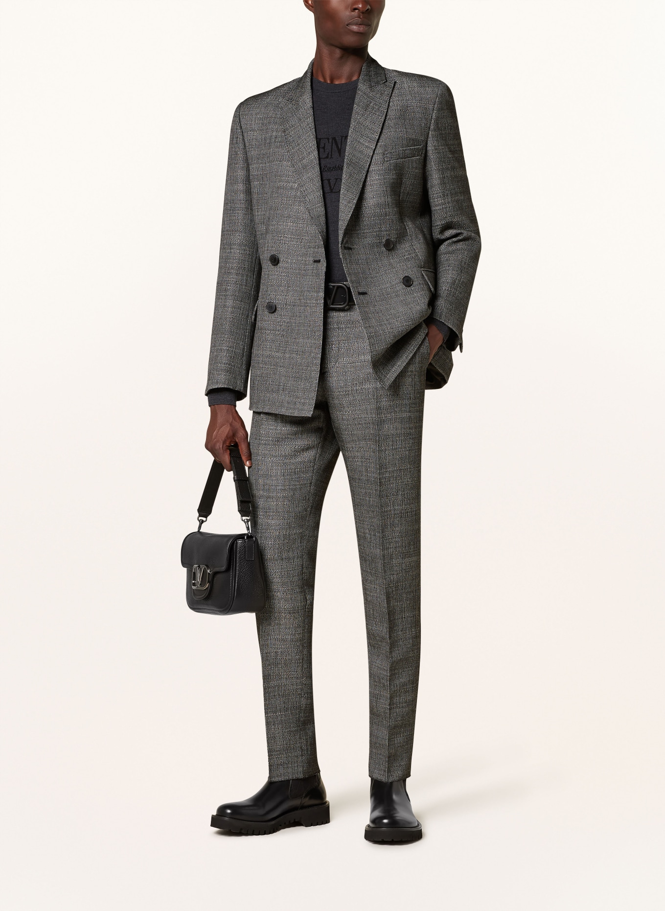 VALENTINO Suit trousers slim fit in tweed in black white