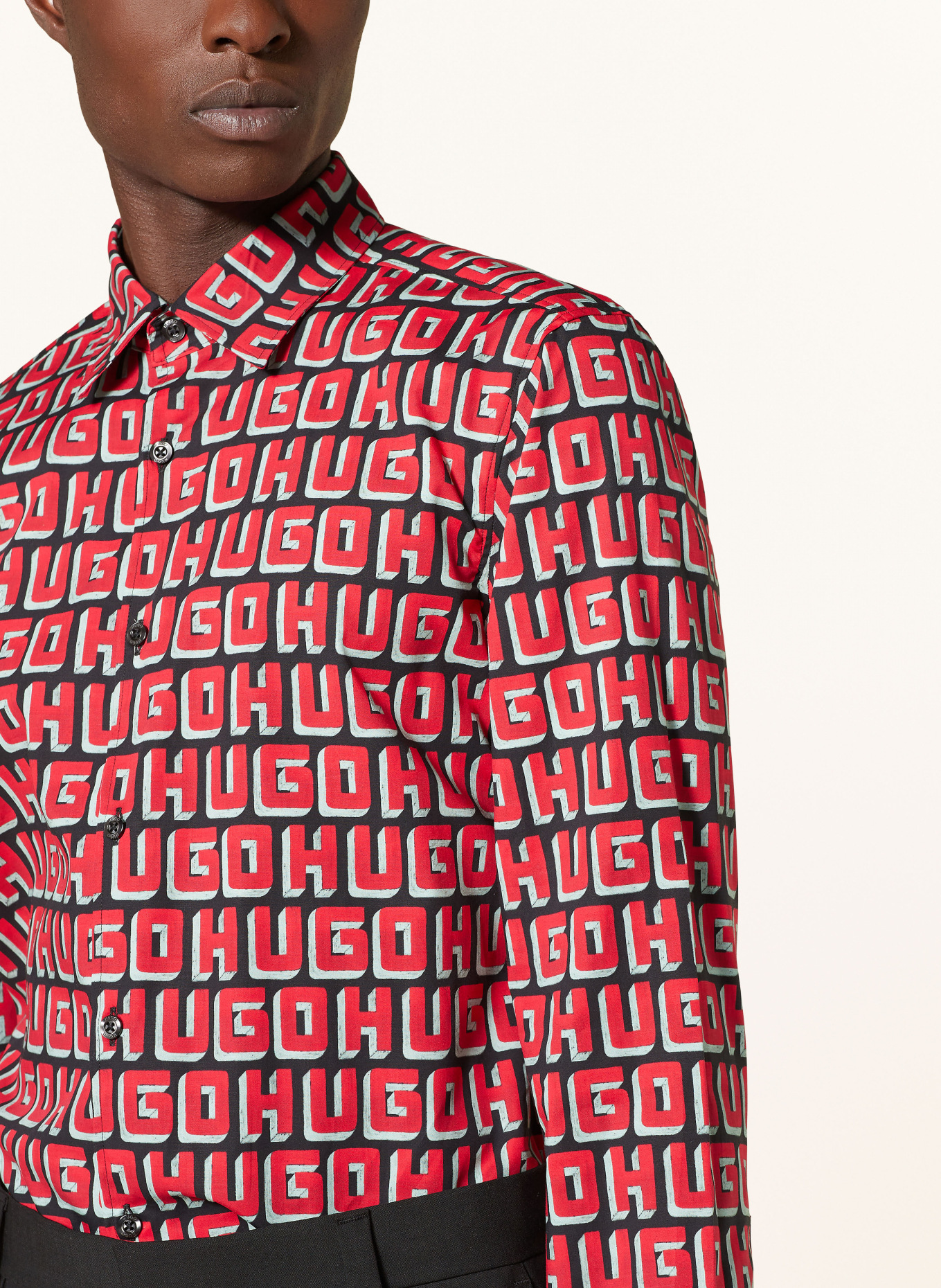 HUGO Shirt ERMO casual slim fit in red black mint