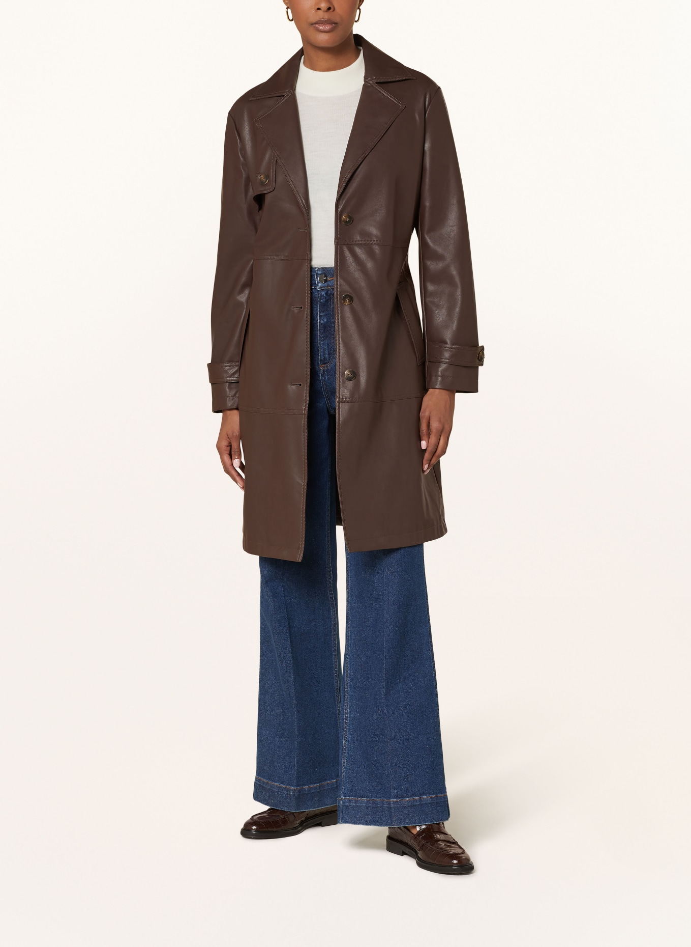 ELENA MIRO Leather look coat in dark brown