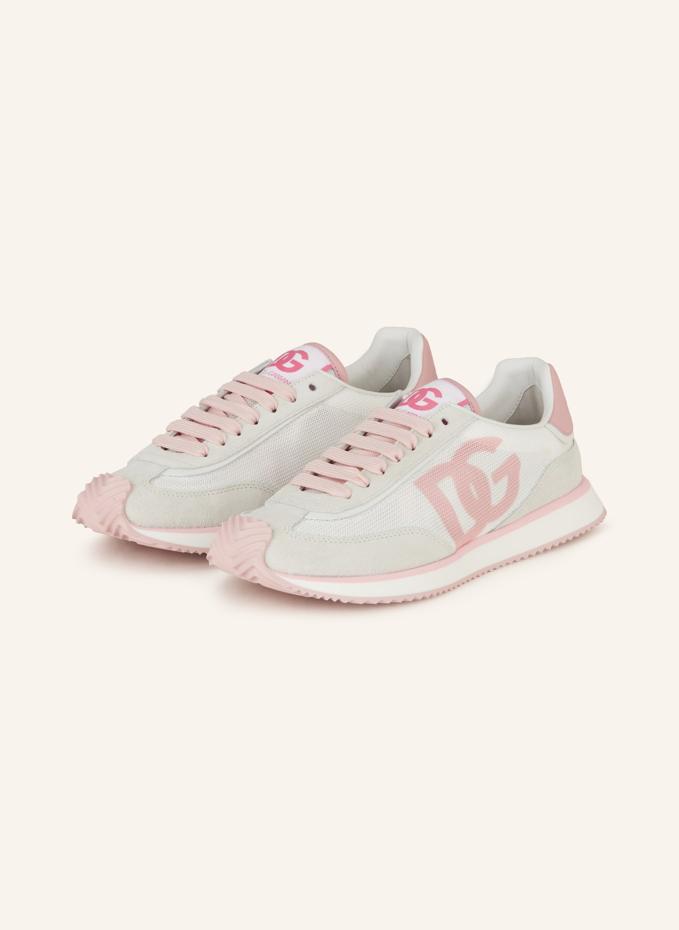 DOLCE & GABBANA Sneakersy BASSA DRAGON: BÍLÁ/ SVĚTLE ŠEDÁ/ RŮŽOVÁ