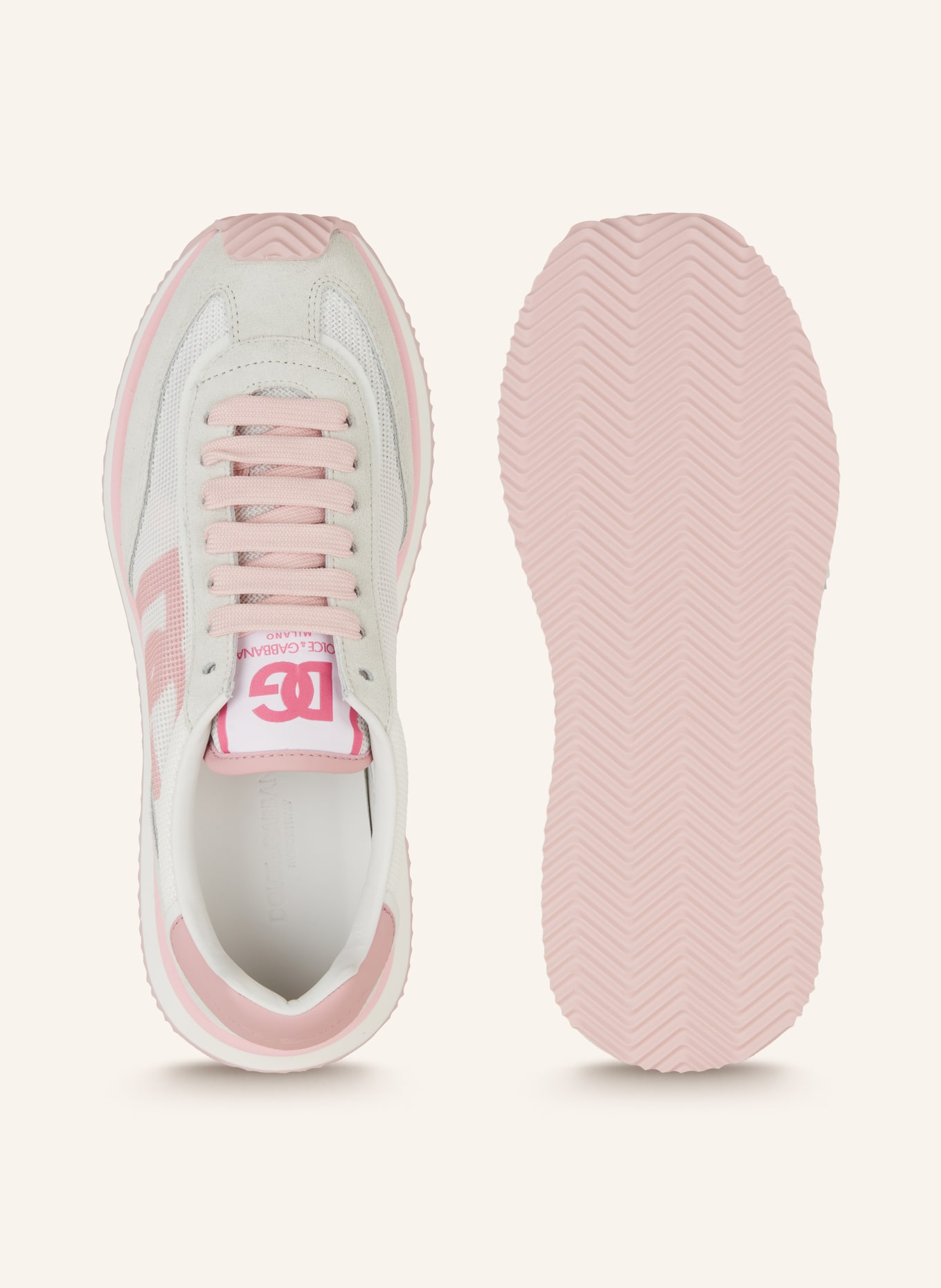 DOLCE & GABBANA Sneakersy BASSA DRAGON: BÍLÁ/ SVĚTLE ŠEDÁ/ RŮŽOVÁ