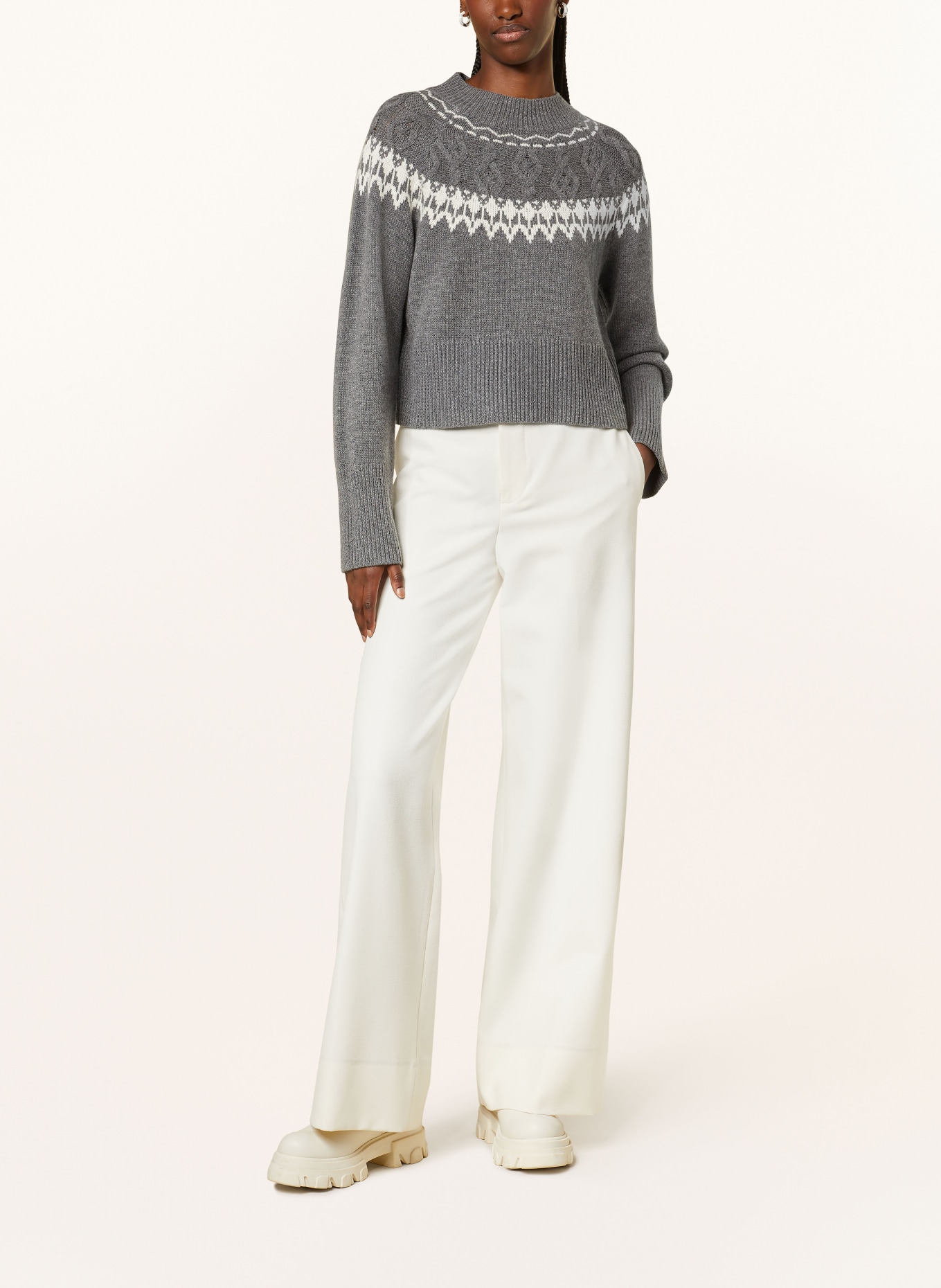 MRS & HUGS Pullover mit Cashmere: GRAU/ WEISS