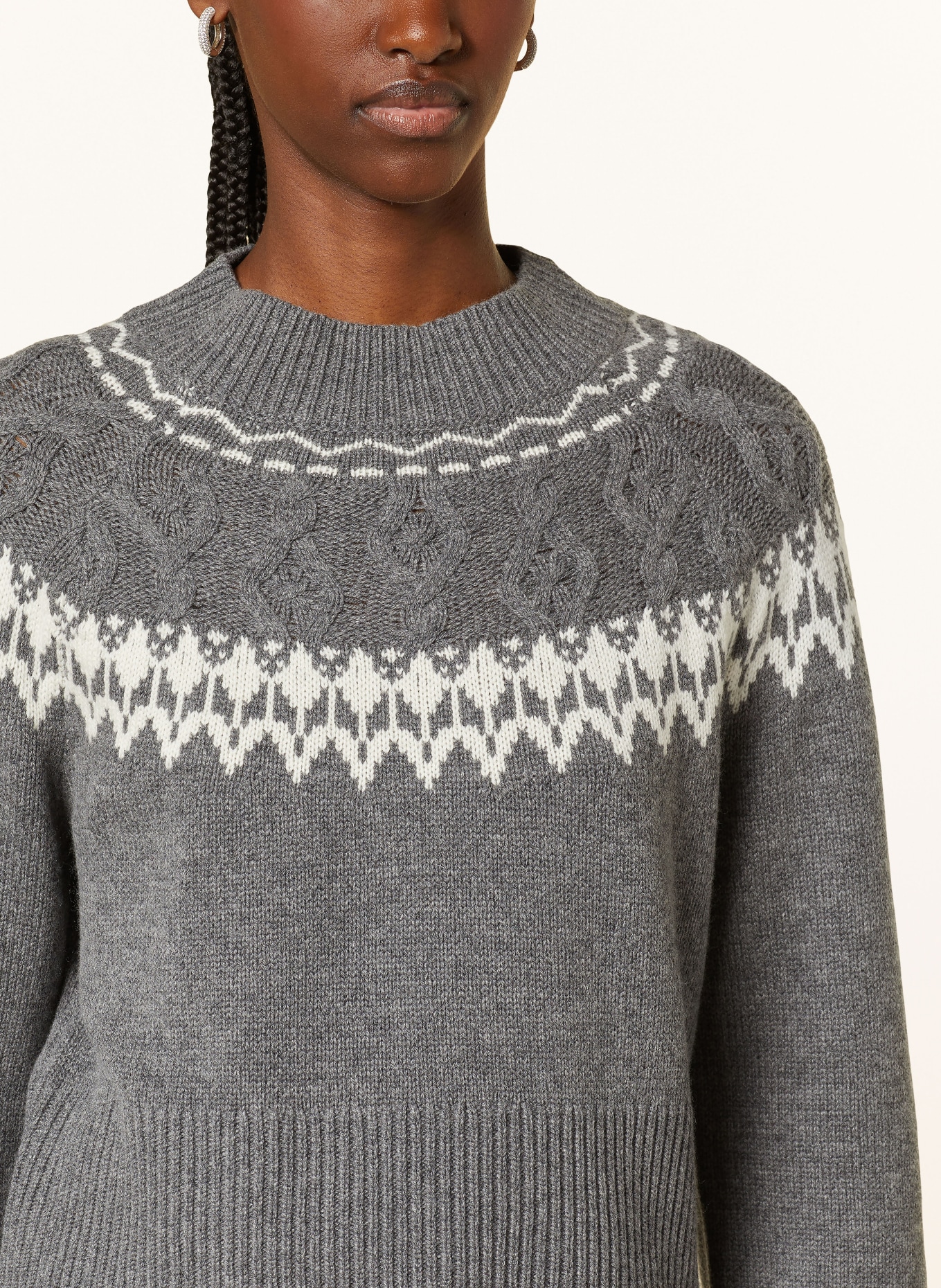 MRS & HUGS Pullover mit Cashmere: GRAU/ WEISS