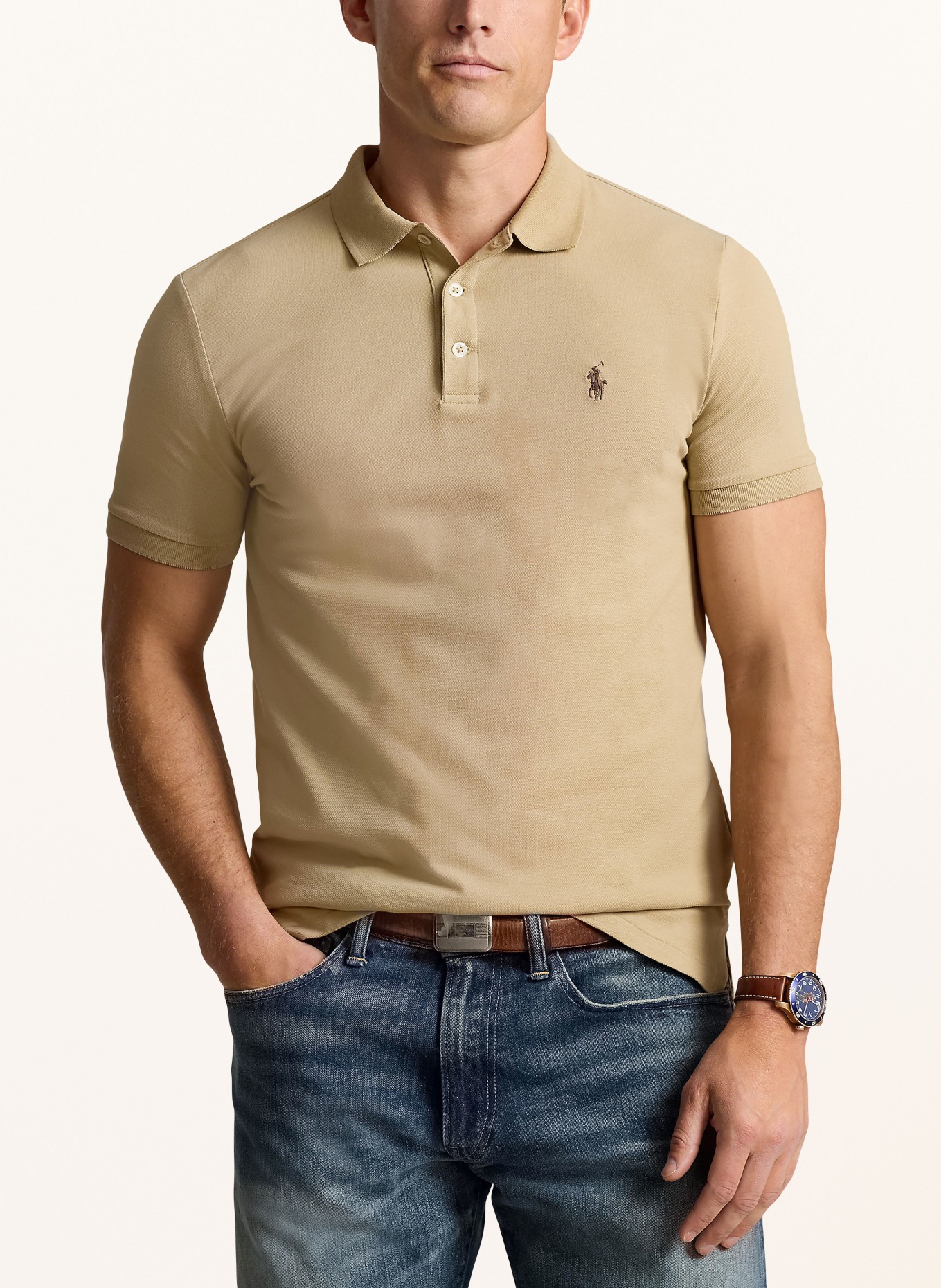 POLO RALPH LAUREN Piqué-Poloshirt Custom Slim Fit, Farbe: BEIGE (Bild 4)