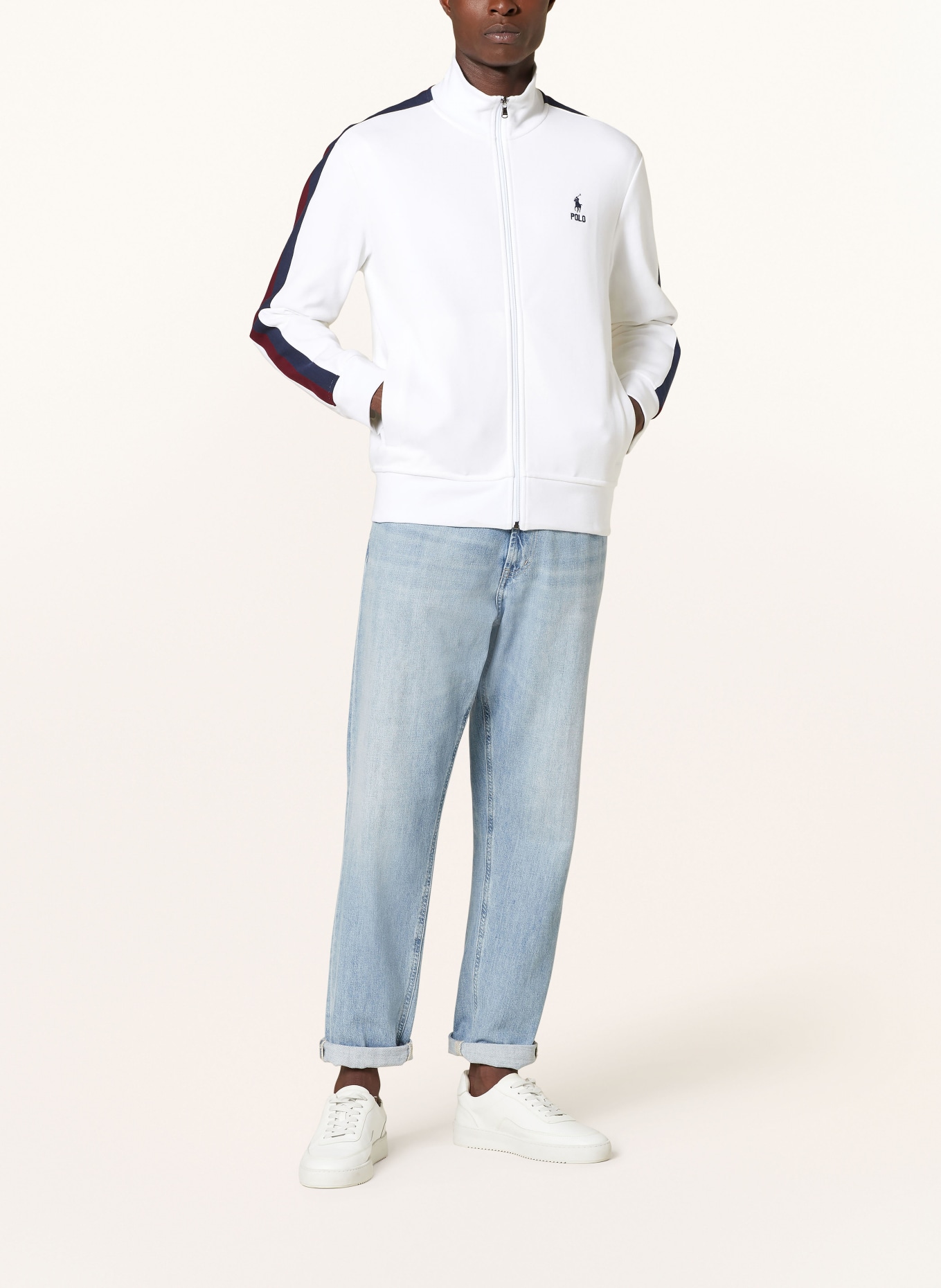 POLO RALPH LAUREN Sweat jacket with tuxedo stripes in white dark blue dark red