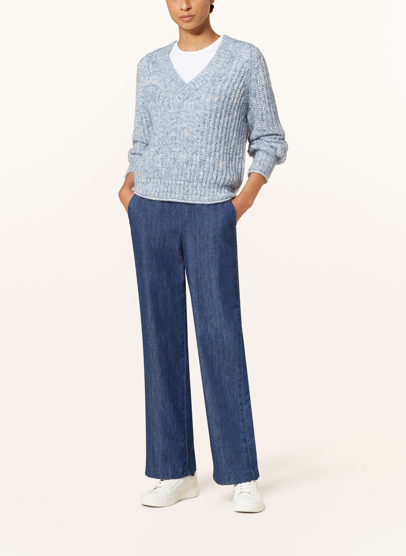 Levi's Plus T-shirt a costine a maniche lunghe bianca a righe MMJAYLIN, Farbe: HELLBLAU (Bild 2)