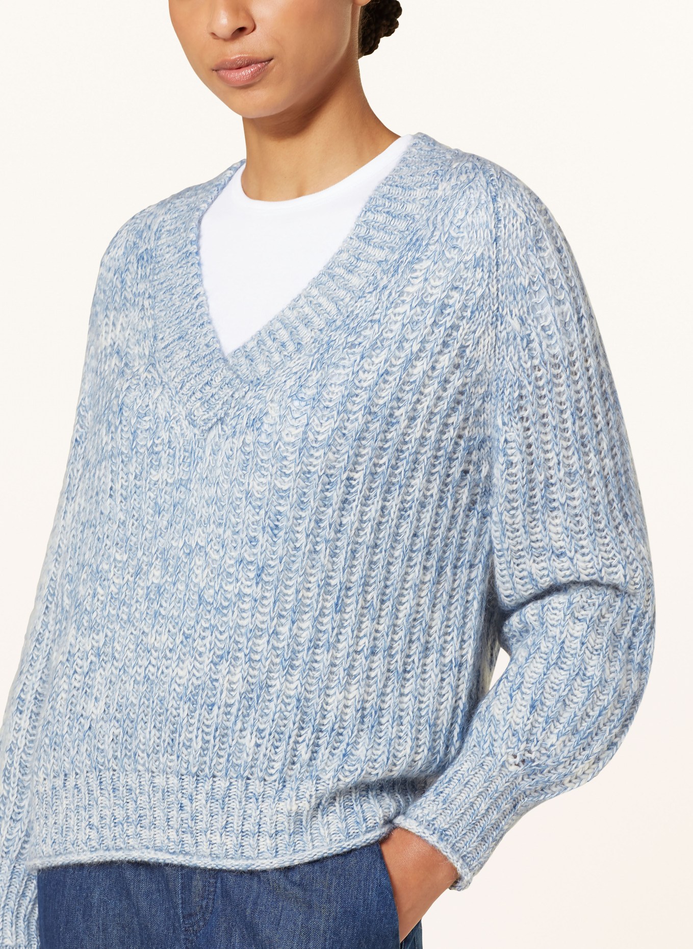 Levi's Plus T-shirt a costine a maniche lunghe bianca a righe MMJAYLIN, Farbe: HELLBLAU (Bild 4)