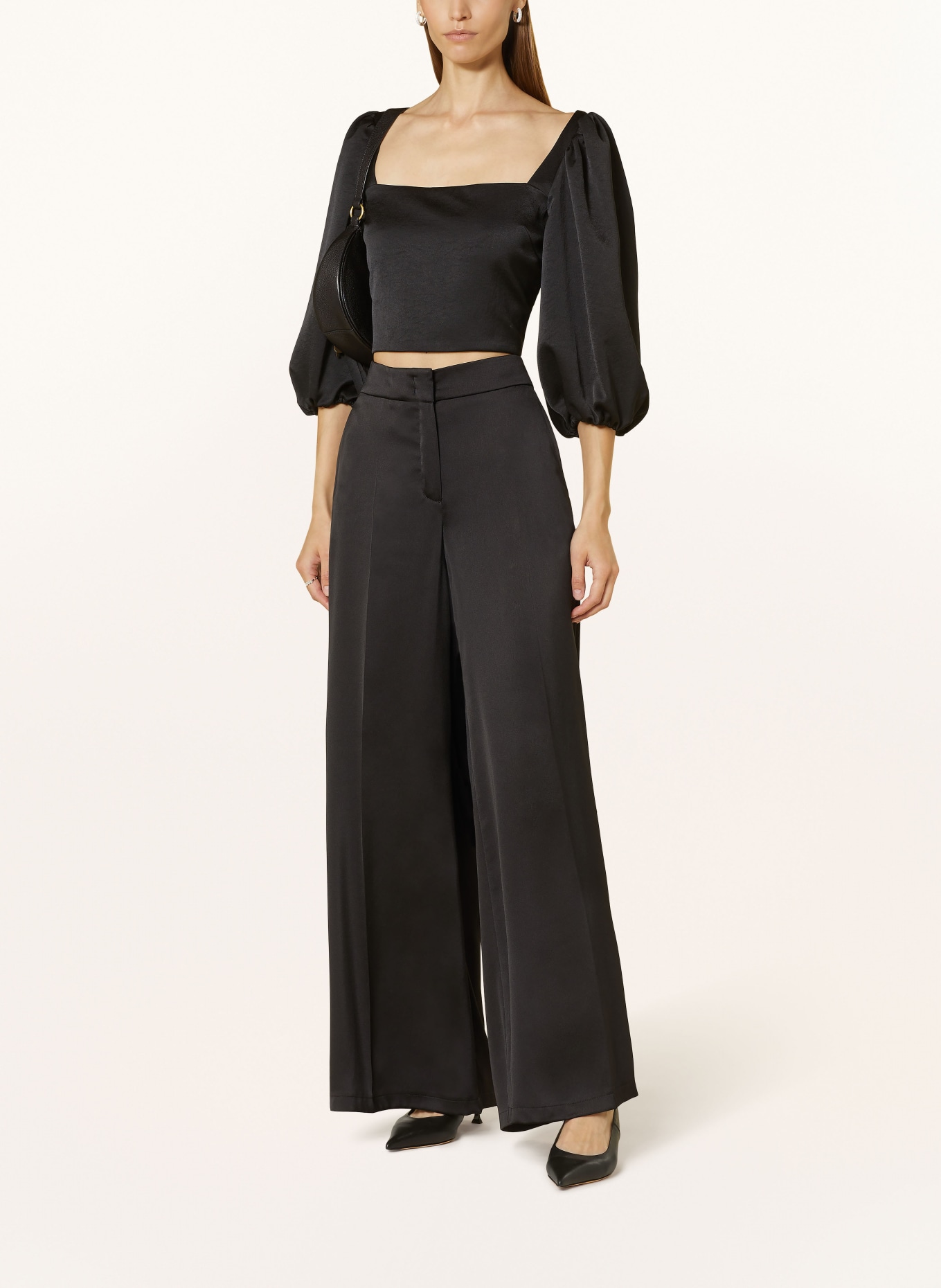 SEDUCTIVE Wide leg trousers MAYA in satin, Color: BLACK (Image 2)