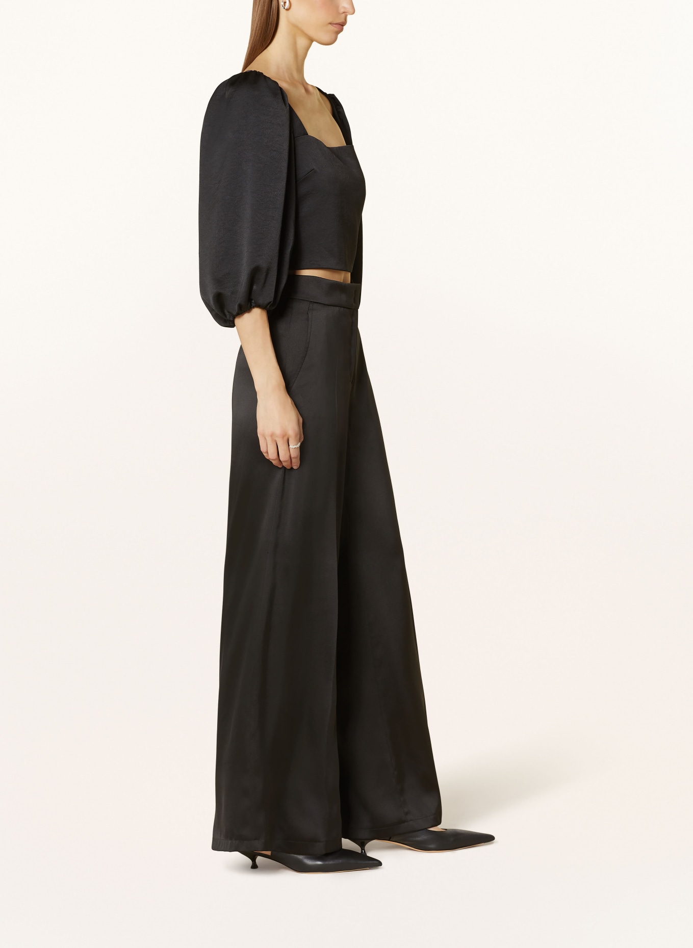 SEDUCTIVE Wide leg trousers MAYA in satin, Color: BLACK (Image 4)