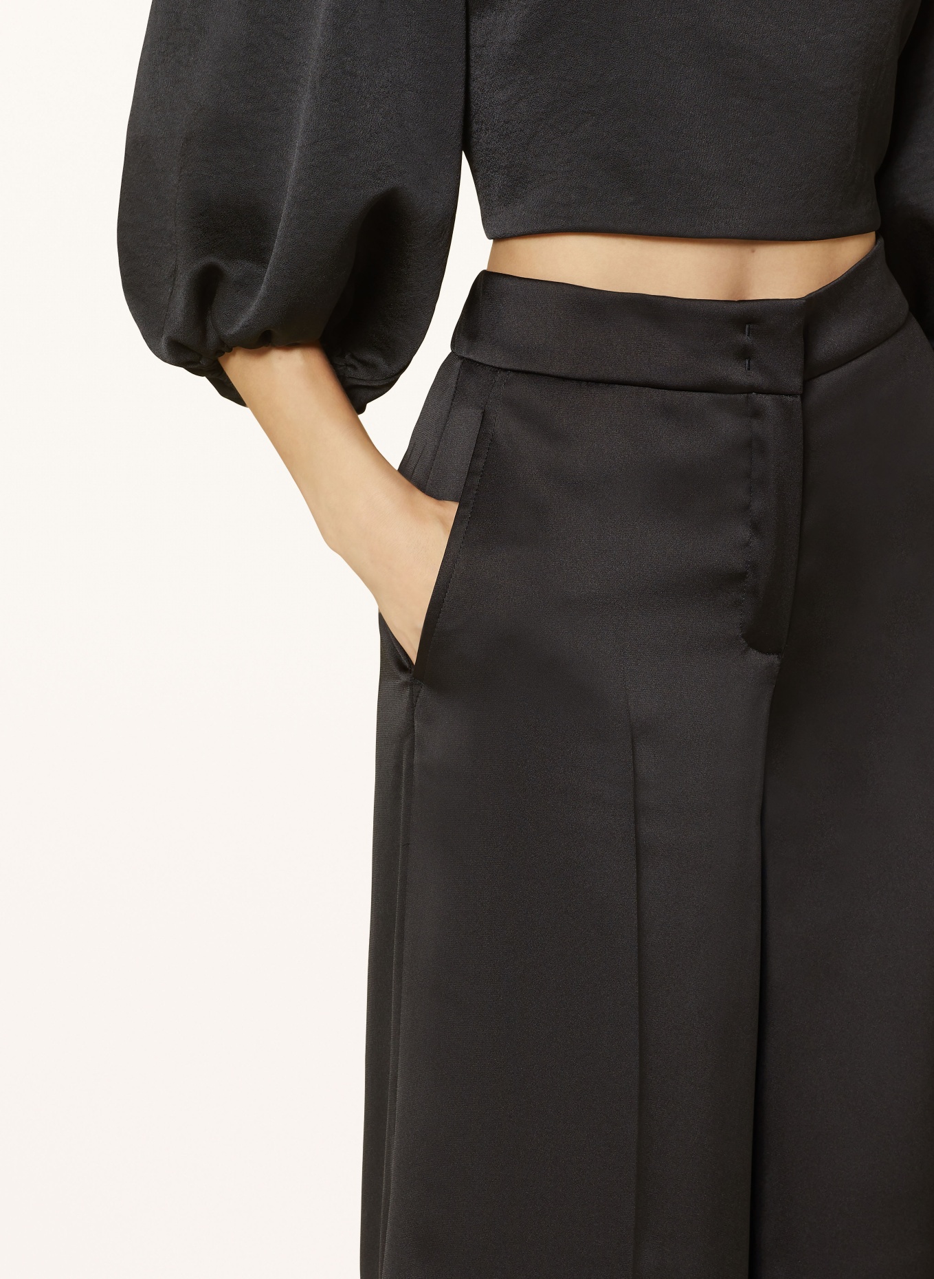 SEDUCTIVE Wide leg trousers MAYA in satin, Color: BLACK (Image 5)