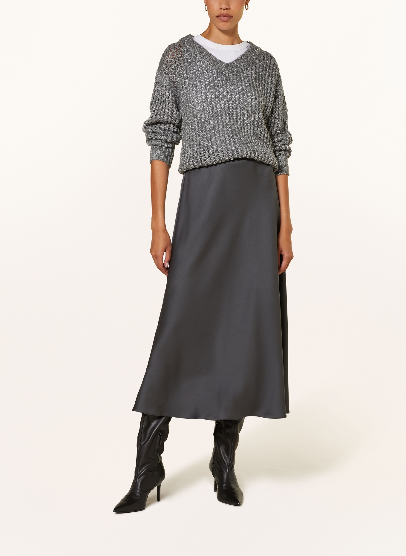 LUISA CERANO Satin skirt, Color: DARK GRAY (Image 2)