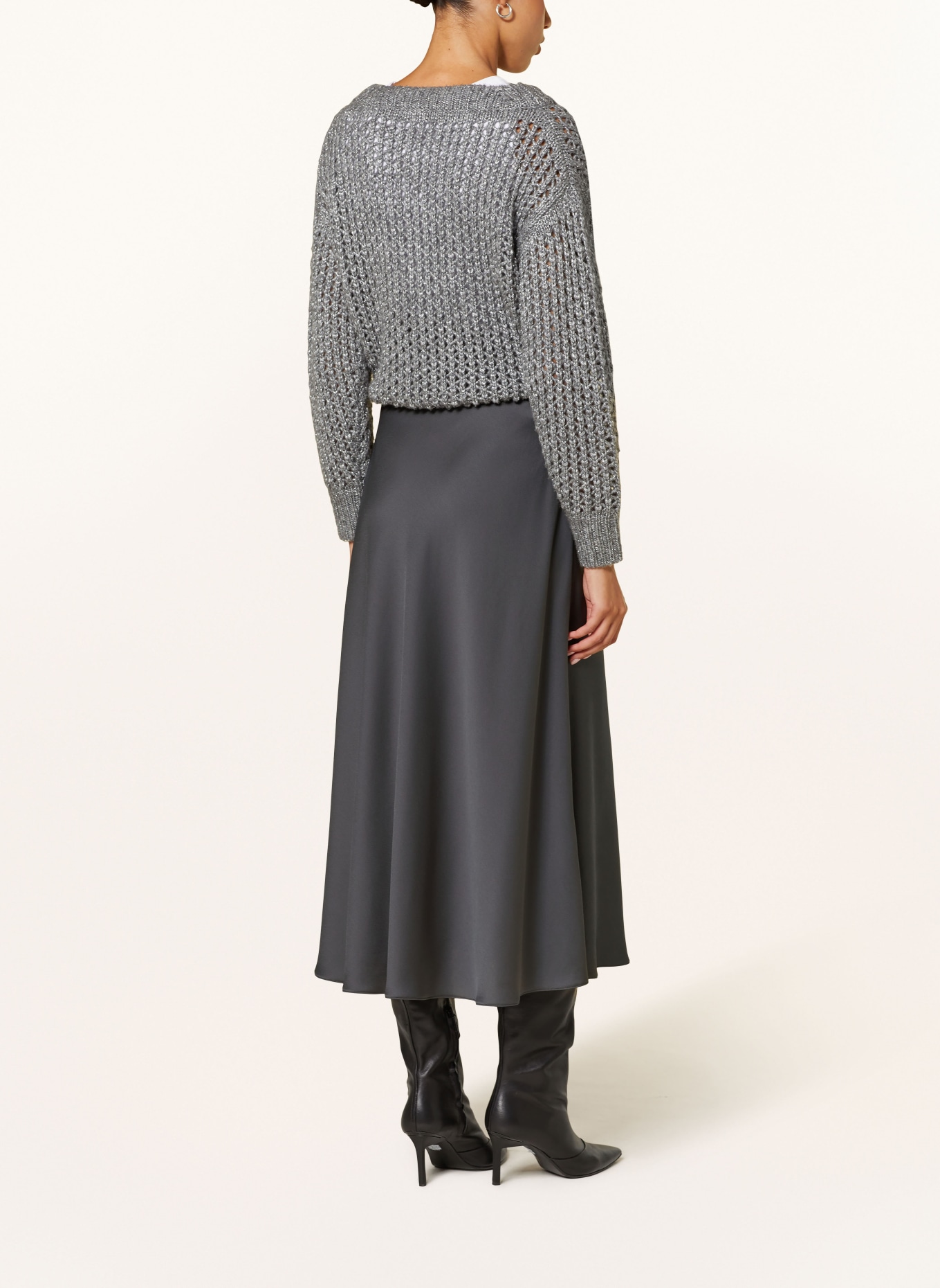 LUISA CERANO Satin skirt, Color: DARK GRAY (Image 3)