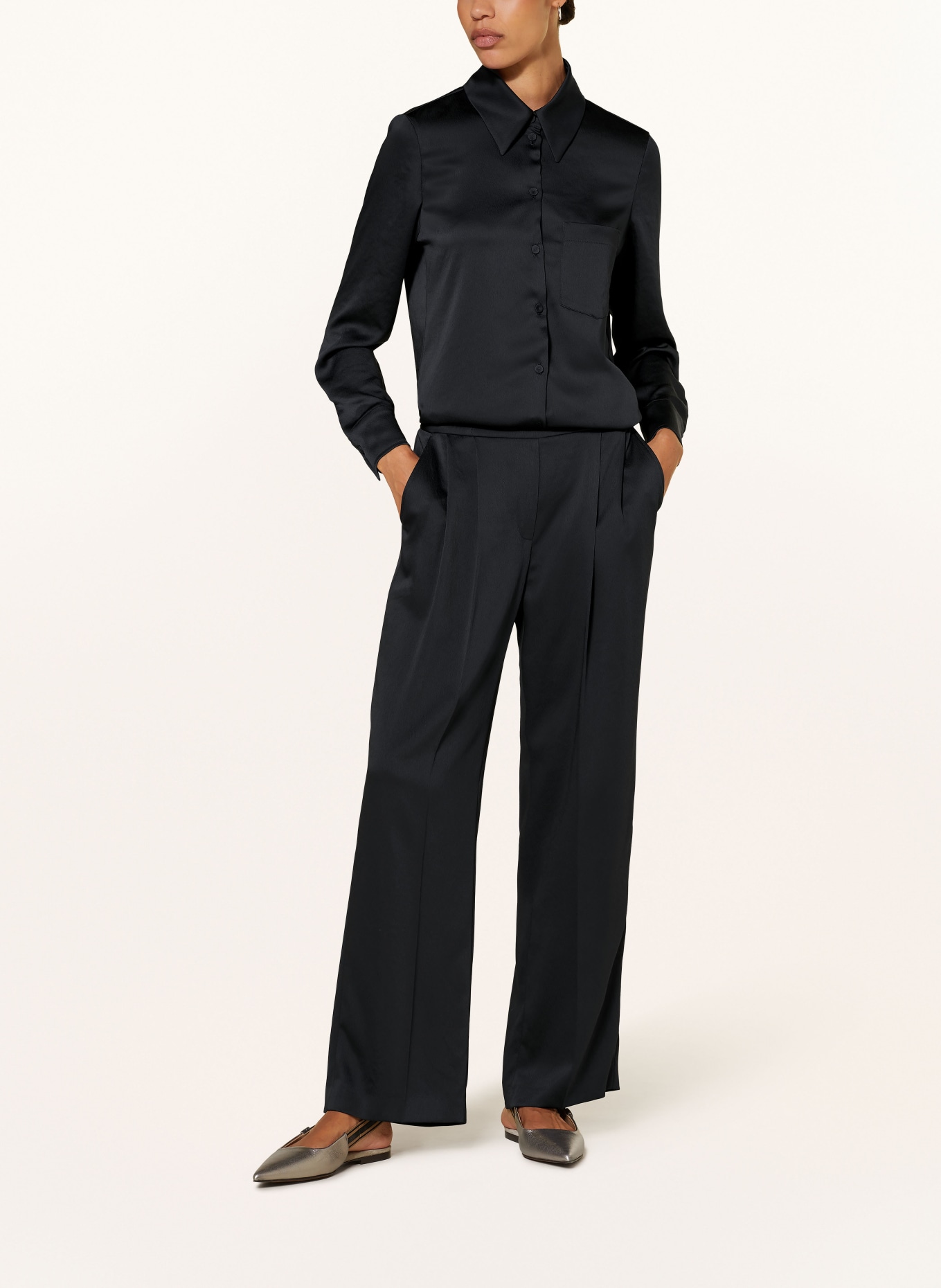 LUISA CERANO Wide leg trousers in satin, Color: DARK BLUE (Image 2)