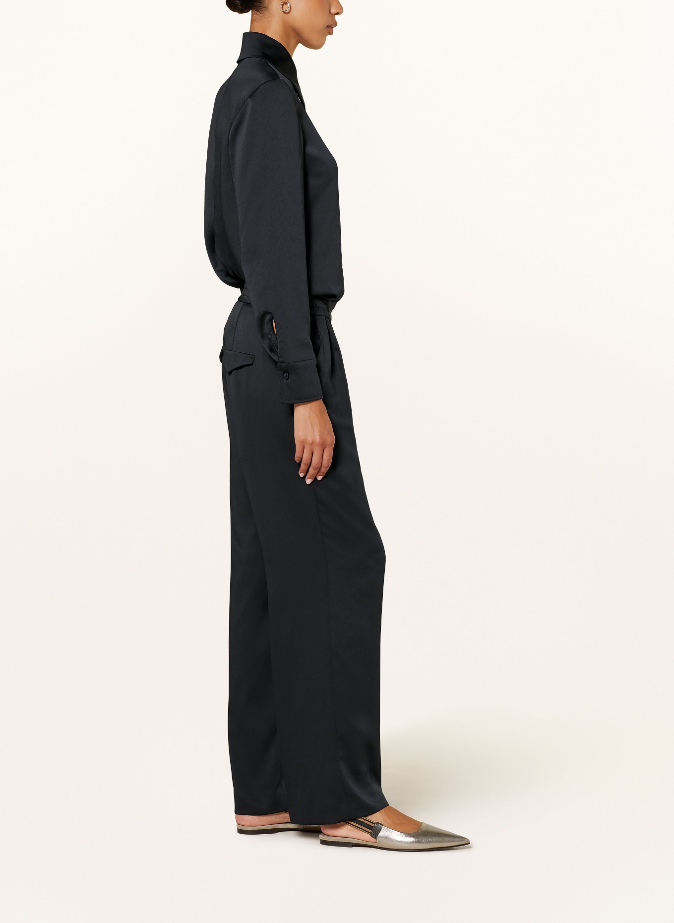 LUISA CERANO Wide leg trousers in satin, Color: DARK BLUE (Image 4)