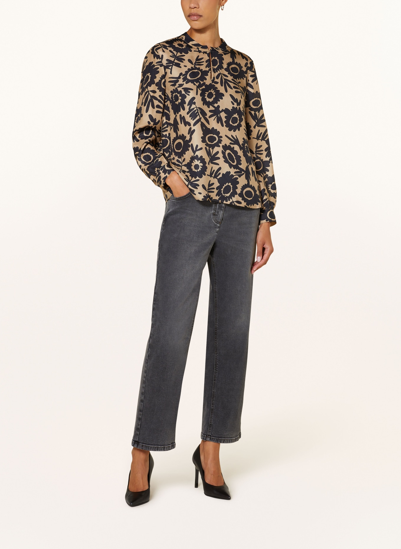 LUISA CERANO Shirt blouse in silk, Color: LIGHT BROWN/ BLACK (Image 2)