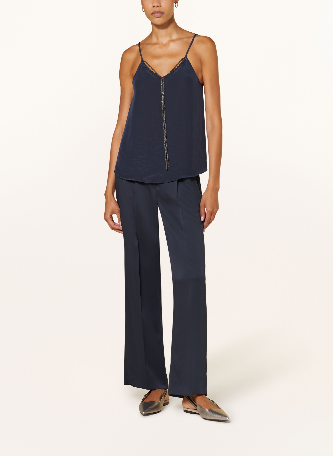 LUISA CERANO Top with decorative gems: DARK BLUE