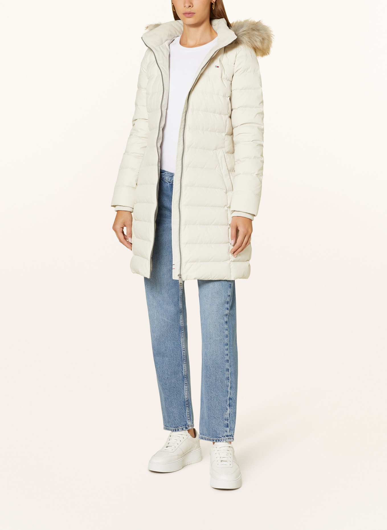 TOMMY JEANS Daunenmantel mit abnehmbarem Kunstfell: ECRU