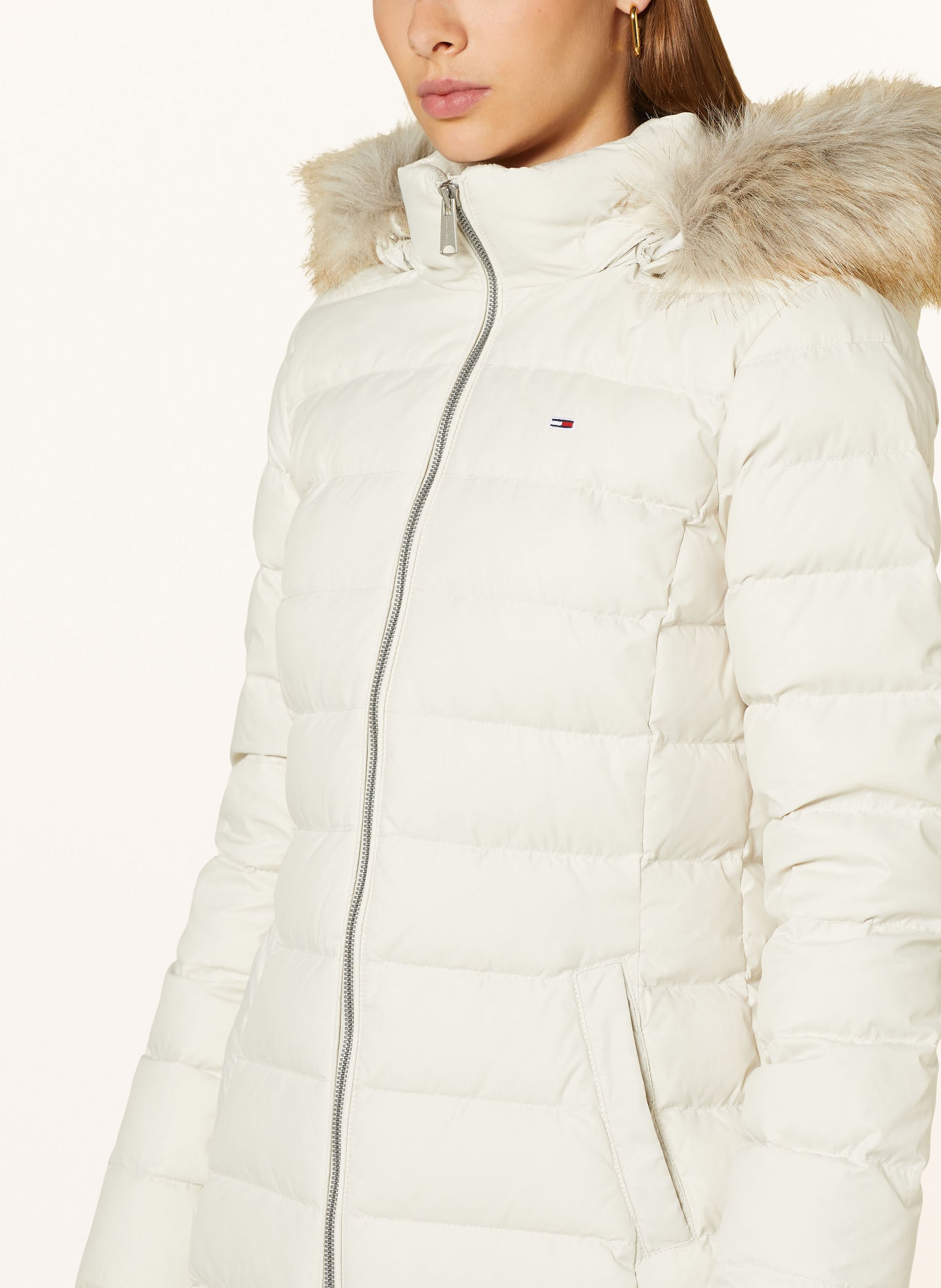TOMMY JEANS Daunenmantel mit abnehmbarem Kunstfell: ECRU