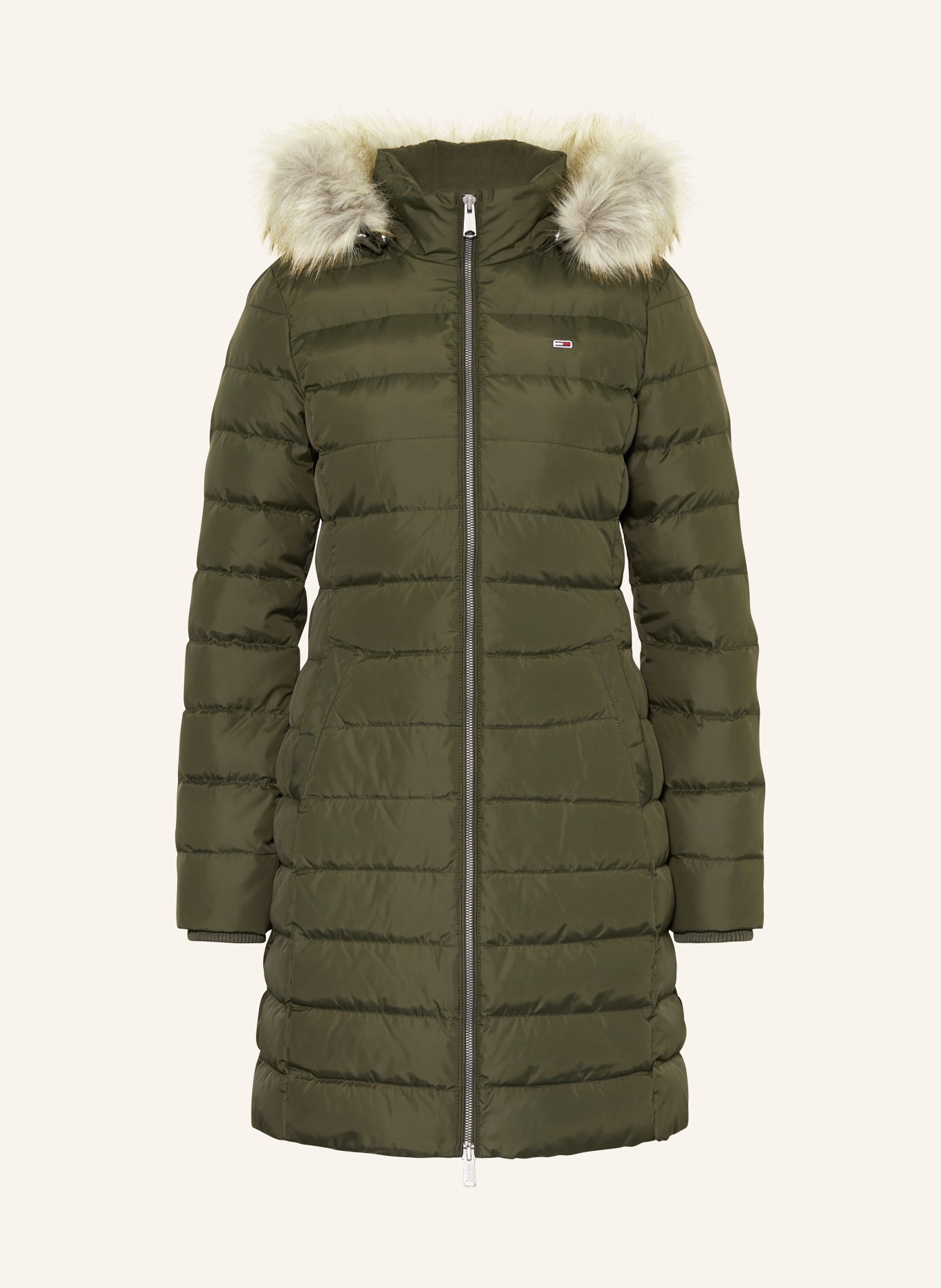 TOMMY JEANS Daunenmantel mit abnehmbarem Kunstfell: OLIV