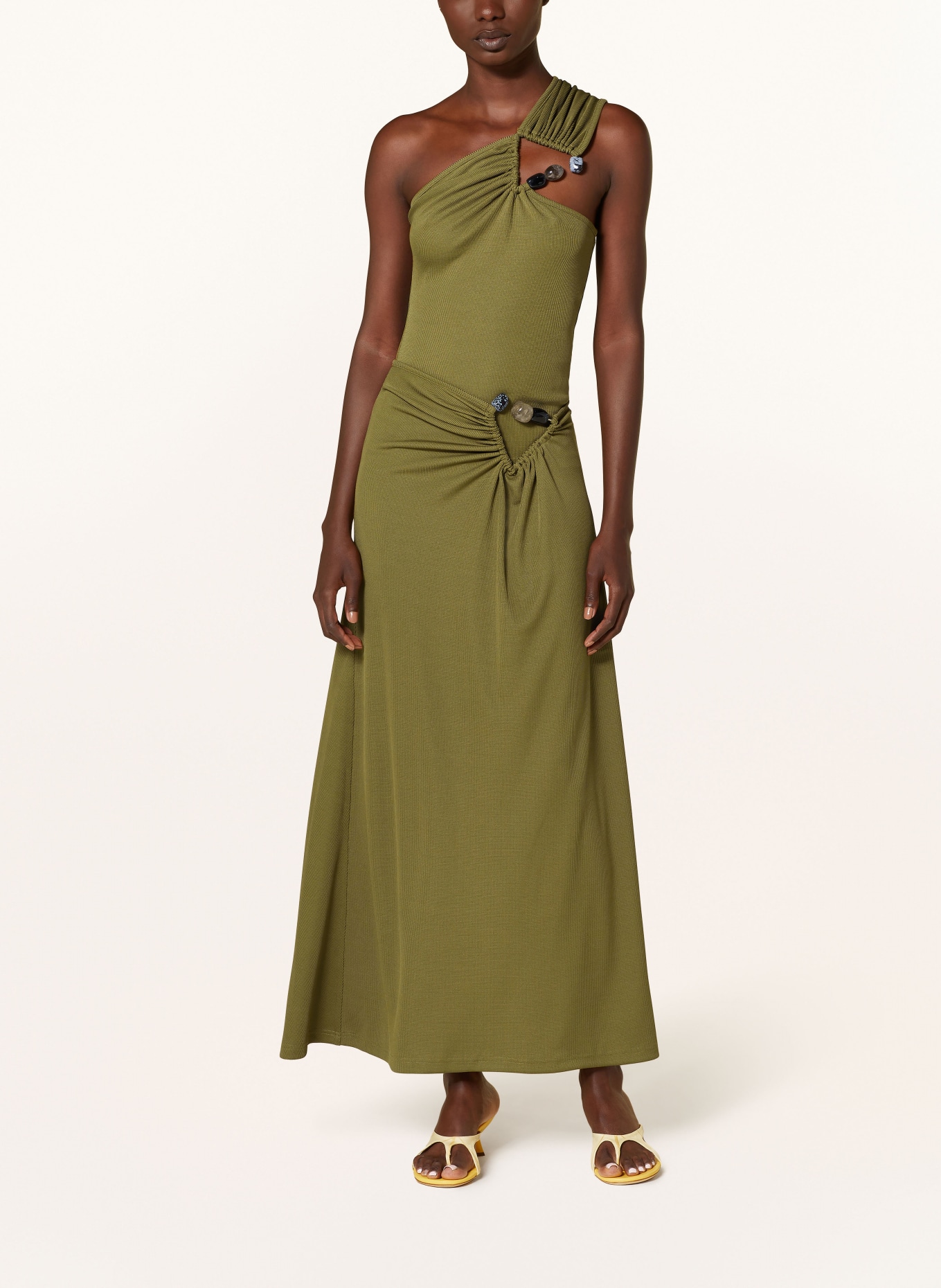 CHRISTOPHER ESBER Spódnica TRI CRYSTAL z ozdobnymi kamykami i wycięciem: OLIWKOWY