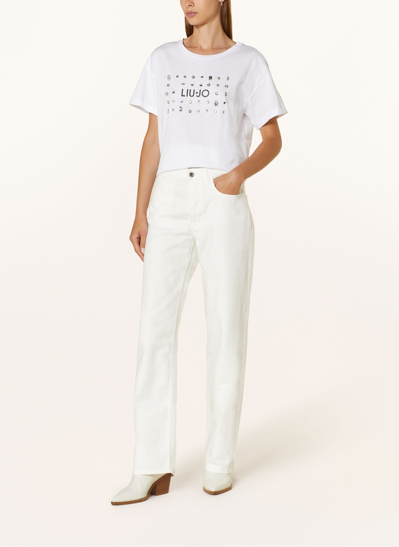 LIU JO T-shirt with decorative gems, Color: WHITE (Image 2)