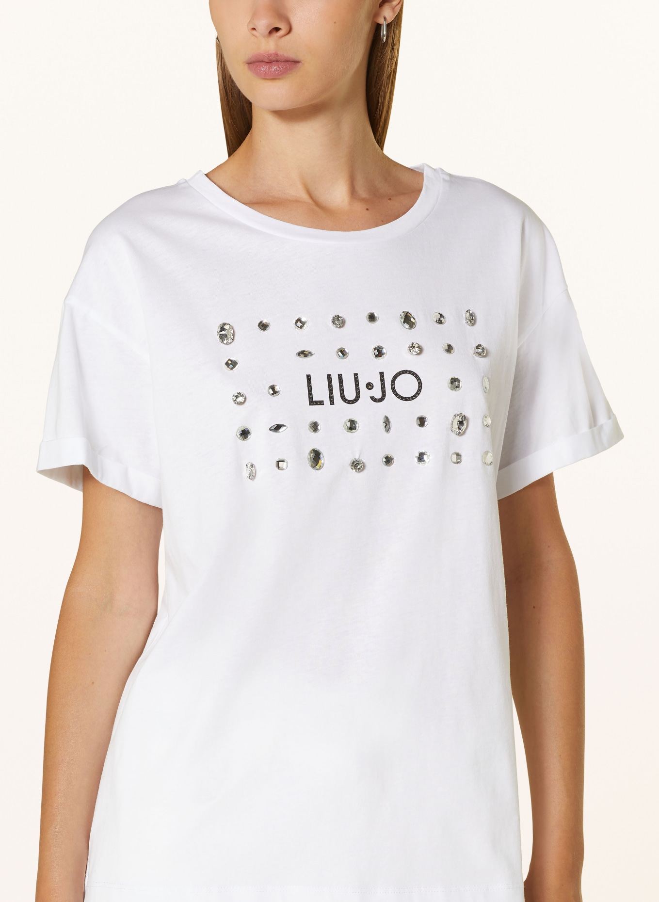 LIU JO T-Shirt mit Schmucksteinen, Farbe: WEISS (Bild 4)