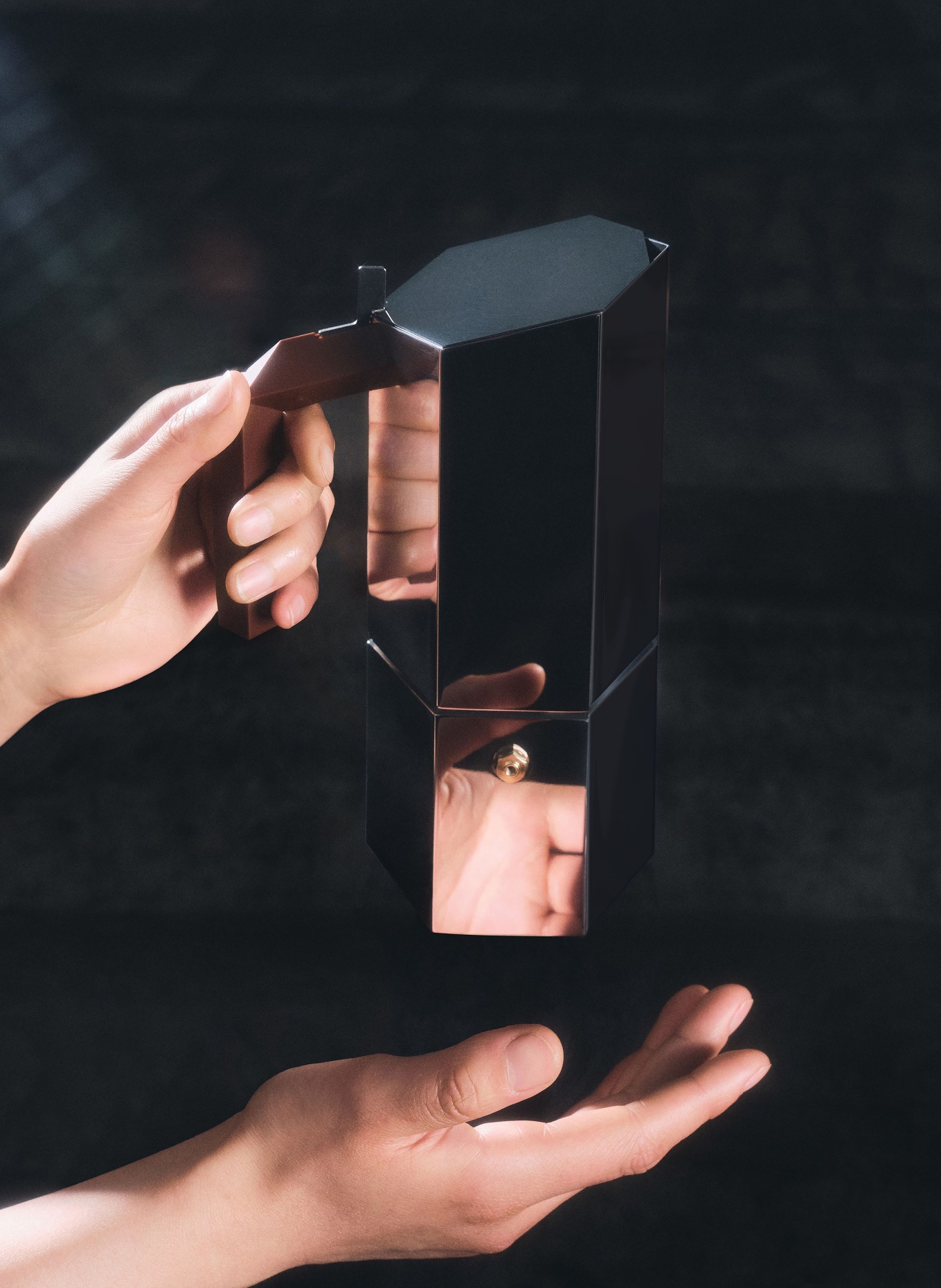 ALESSI Espressokocher MENHIR: SILBER / DUNKELROT