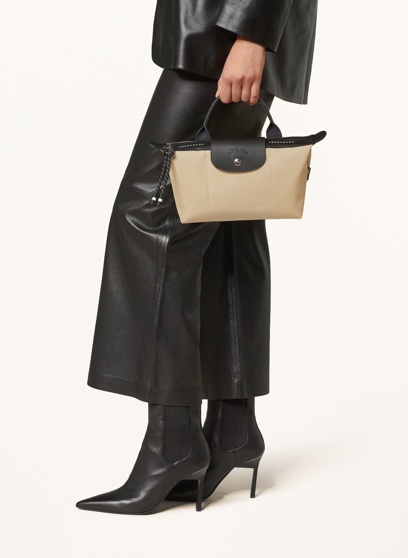 LONGCHAMP Handtasche POCHETTE POUCH M: HELLBRAUN / SCHWARZ