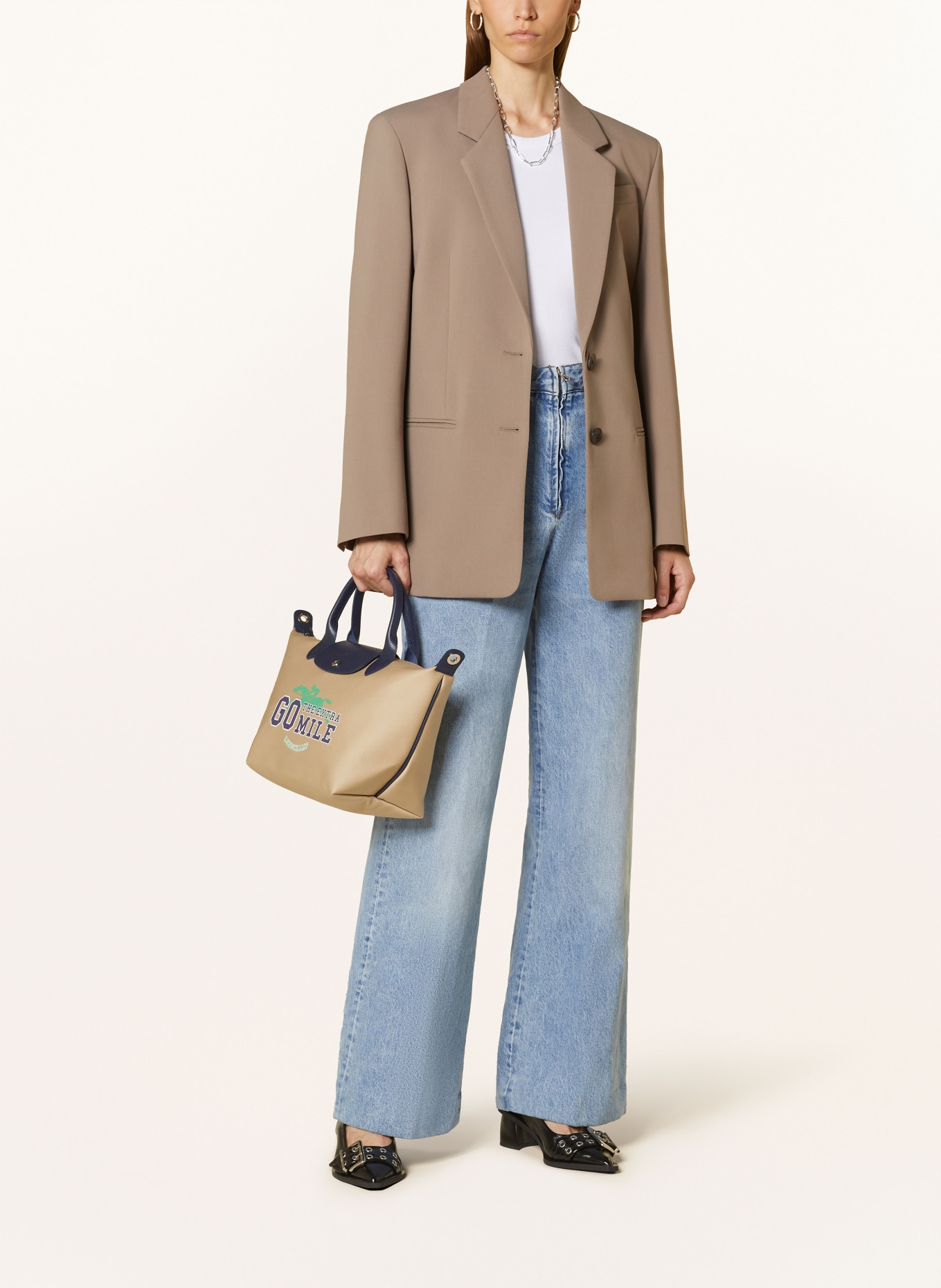 LONGCHAMP Shopper LE PLIAGE S: BEIGE/ DUNKELBLAU