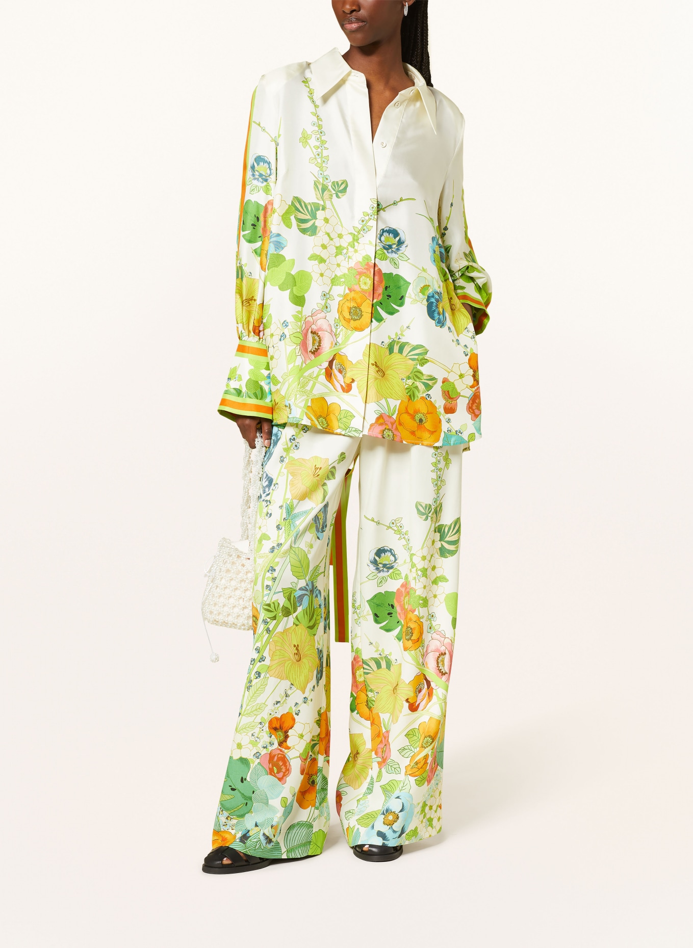 ALÉMAIS Wide leg trousers CONSTANCE, Color: LIGHT YELLOW/ LIGHT GREEN/ ORANGE (Image 2)