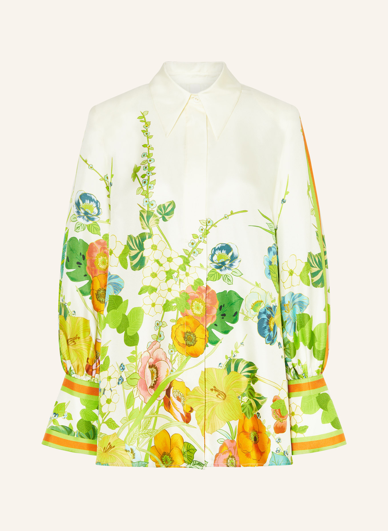 ALÉMAIS Silk blouse CONSTANCE with cut-out, Color: LIGHT YELLOW/ LIGHT GREEN/ ORANGE (Image 1)