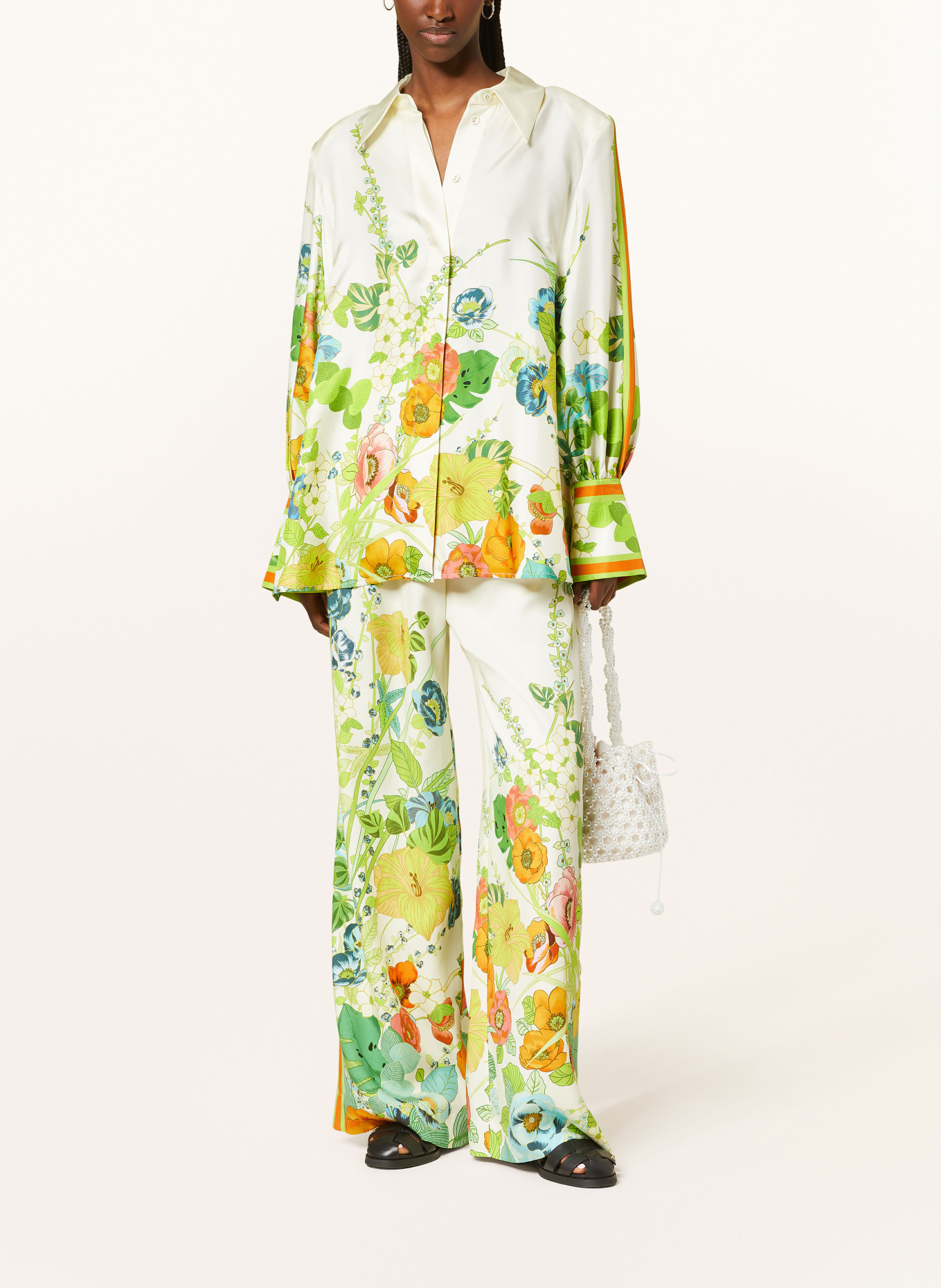 ALÉMAIS Silk blouse CONSTANCE with cut-out, Color: LIGHT YELLOW/ LIGHT GREEN/ ORANGE (Image 2)