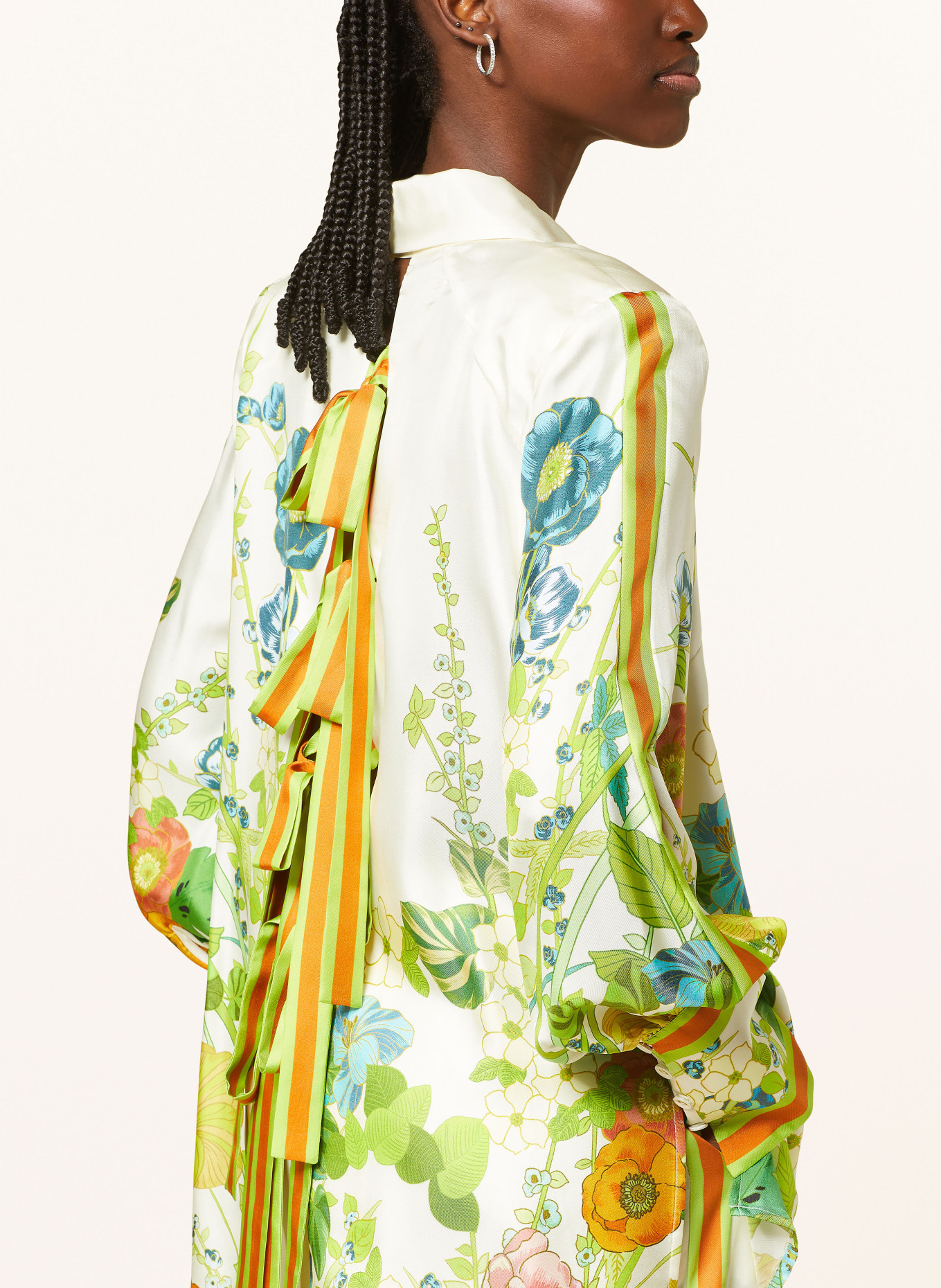 ALÉMAIS Silk blouse CONSTANCE with cut-out, Color: LIGHT YELLOW/ LIGHT GREEN/ ORANGE (Image 4)