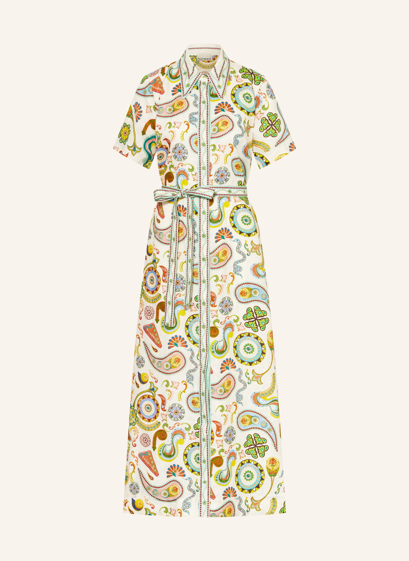 ALÉMAIS Shirt dress ARCADE in linen: CREAM / LIGHT GREEN / LIGHT BLUE