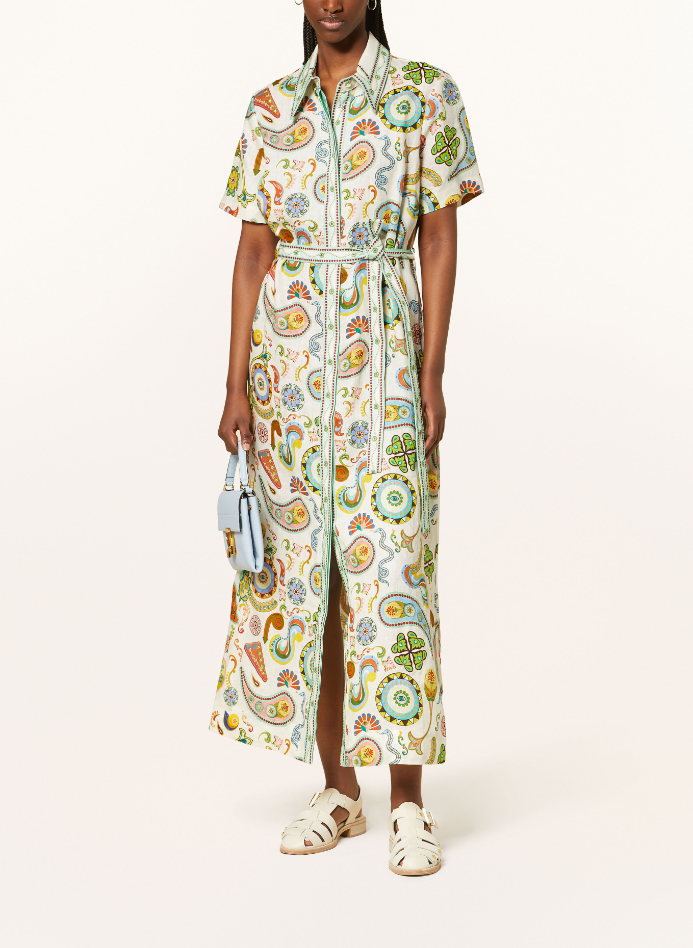 ALÉMAIS Shirt dress ARCADE in linen: CREAM / LIGHT GREEN / LIGHT BLUE