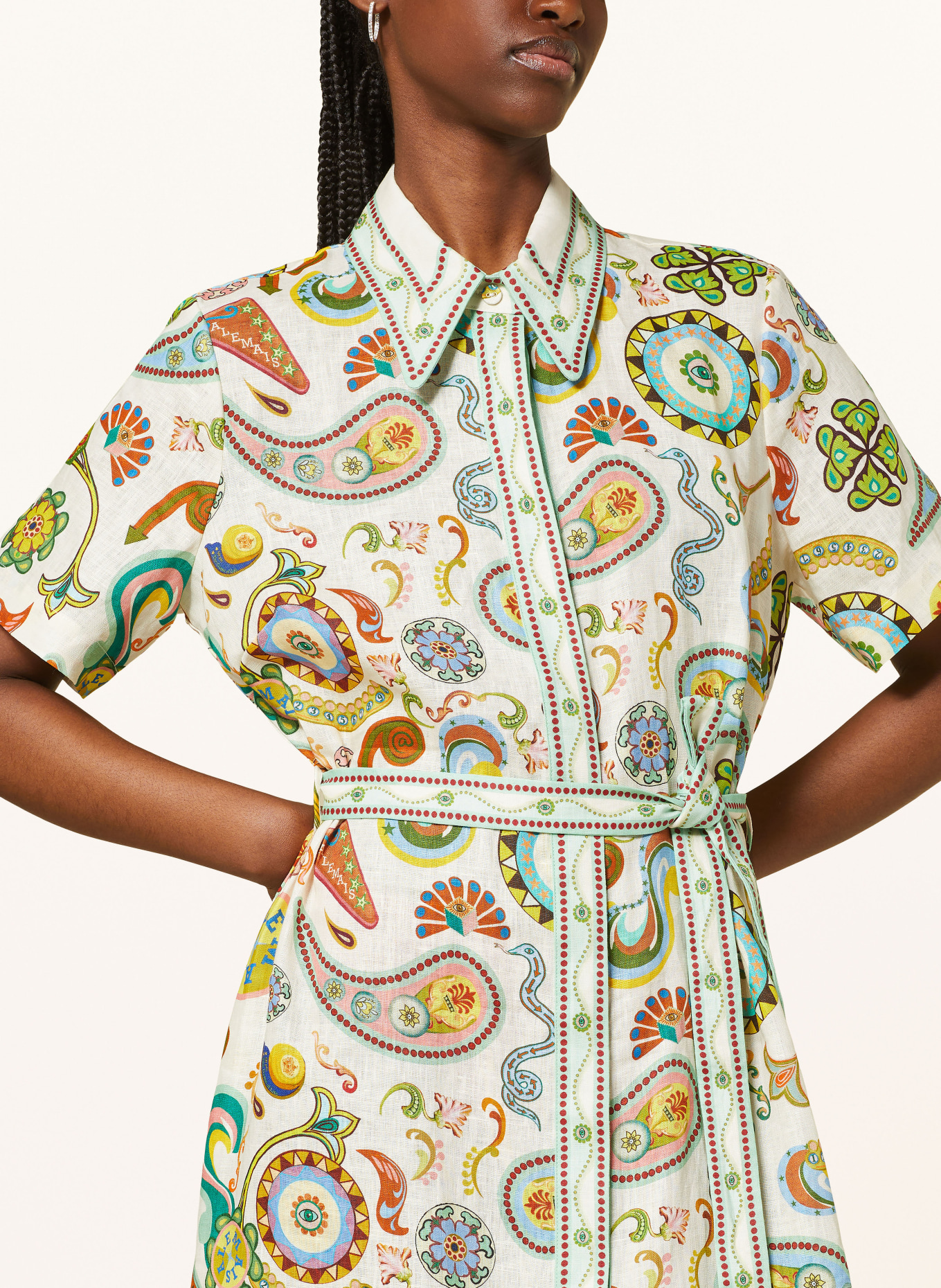 ALÉMAIS Shirt dress ARCADE in linen: CREAM / LIGHT GREEN / LIGHT BLUE