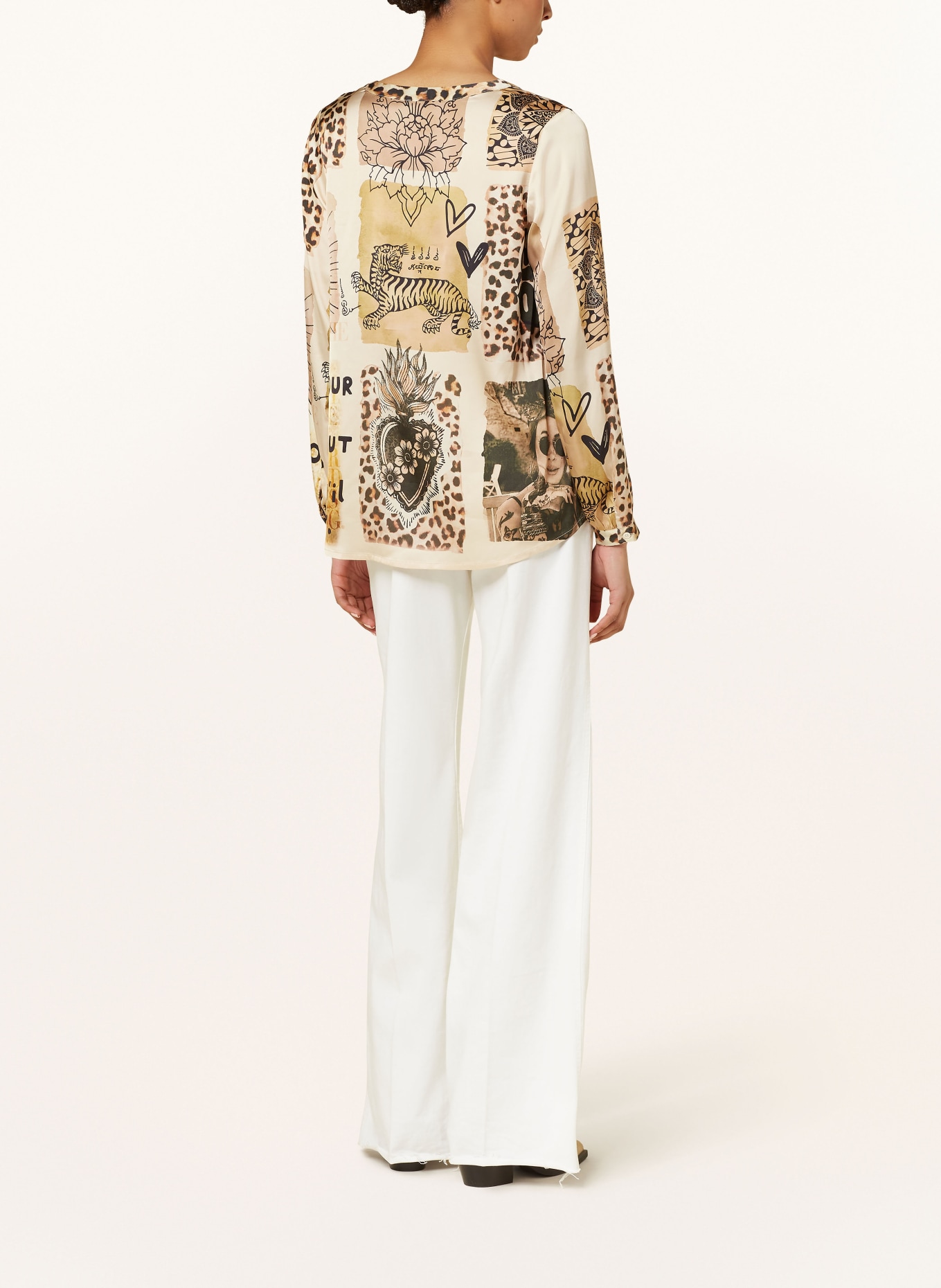 Grace Shirt blouse in satin: LIGHT BROWN / BLACK