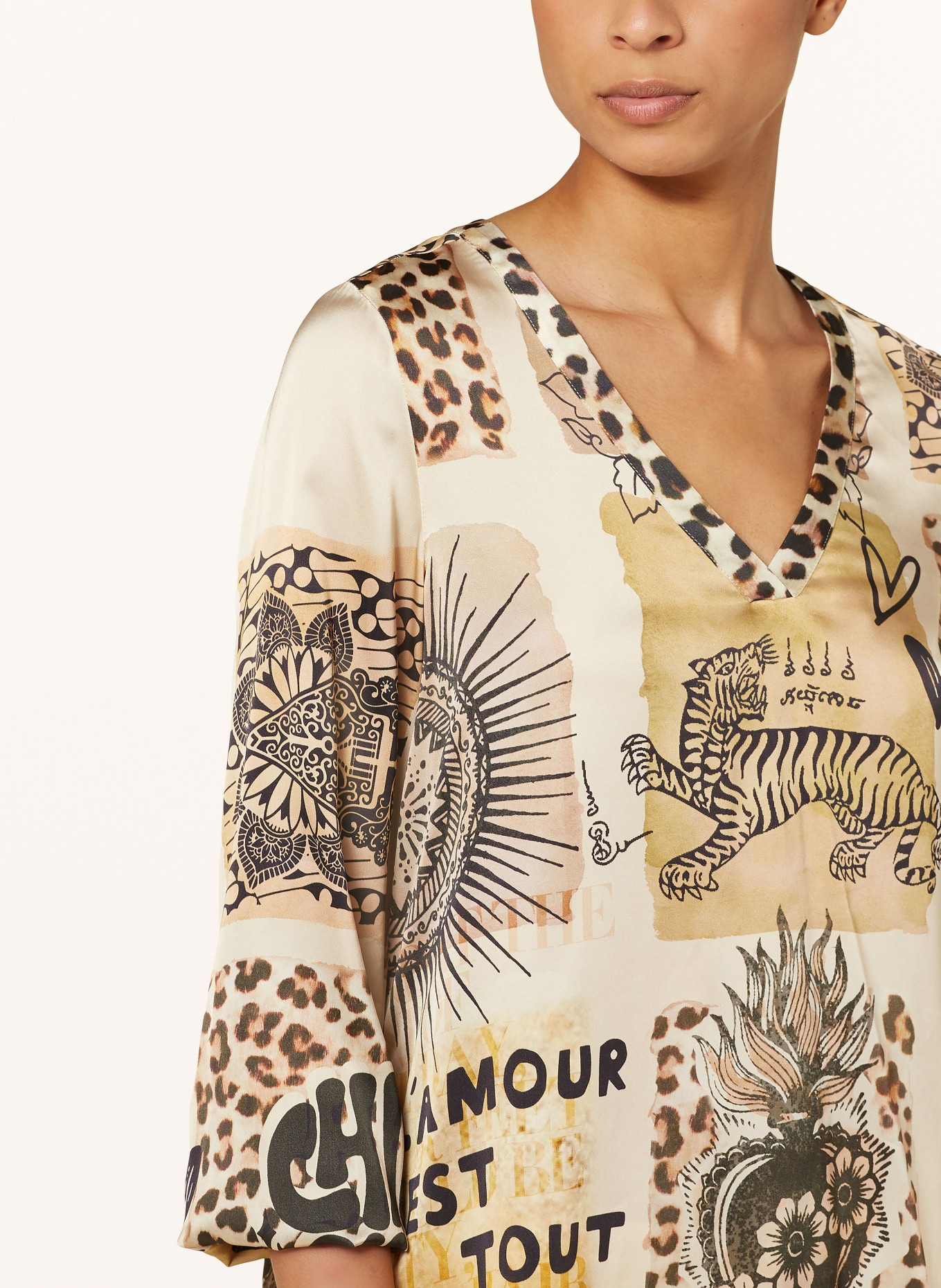 Grace Shirt blouse in satin: LIGHT BROWN / BLACK