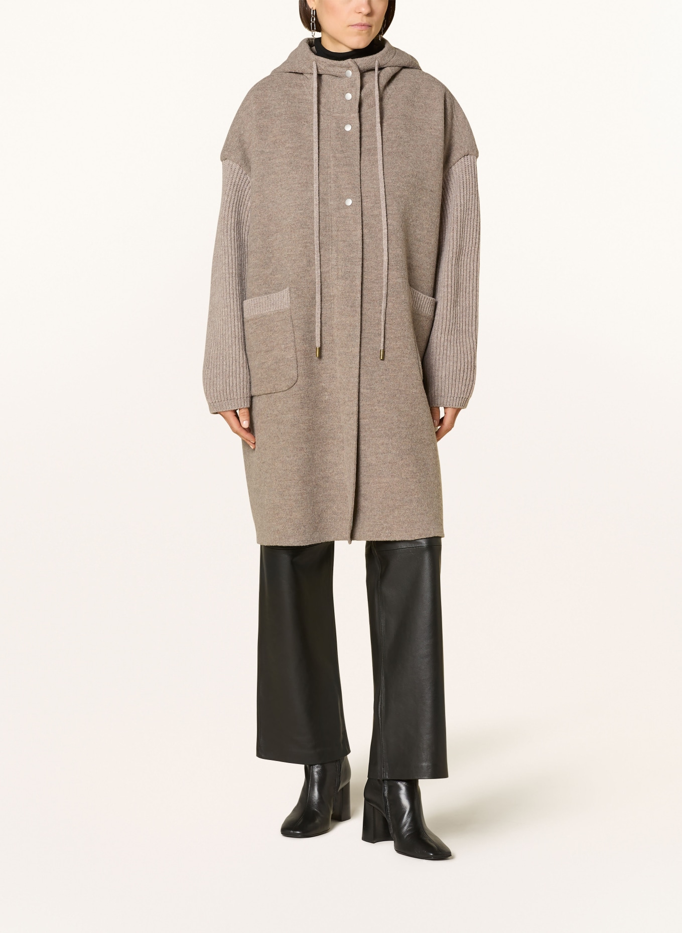 Grace Oversized-Mantel im Materialmix in taupe